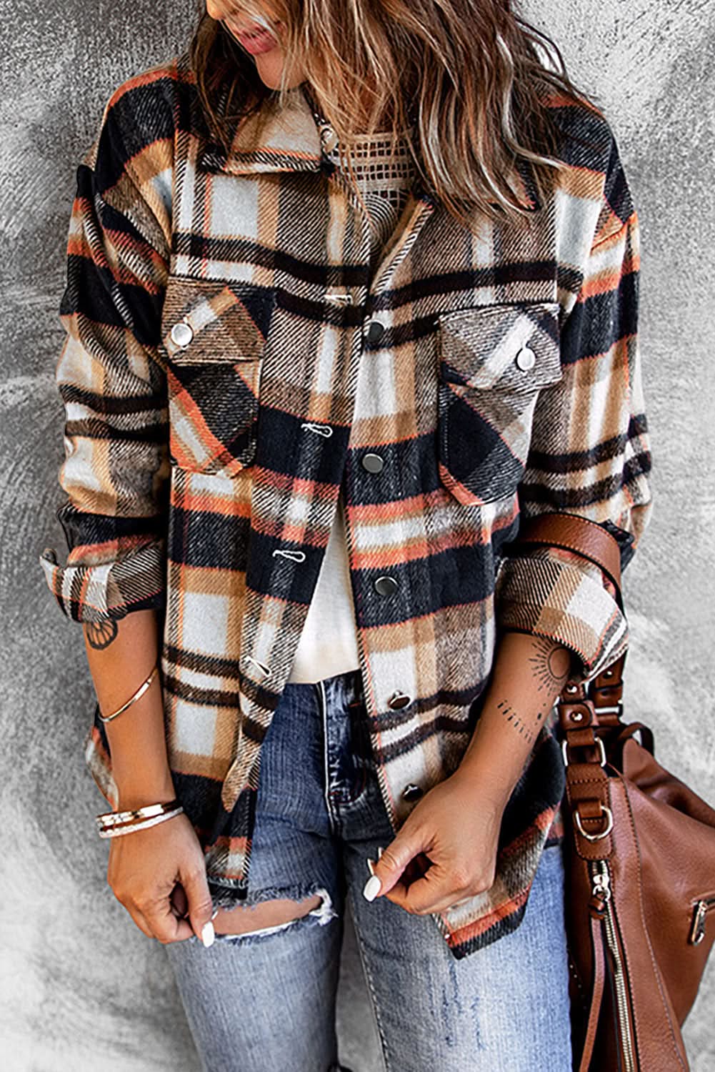 Multicolor Plaid Casual Button Up Flannel Shacket Anytime
