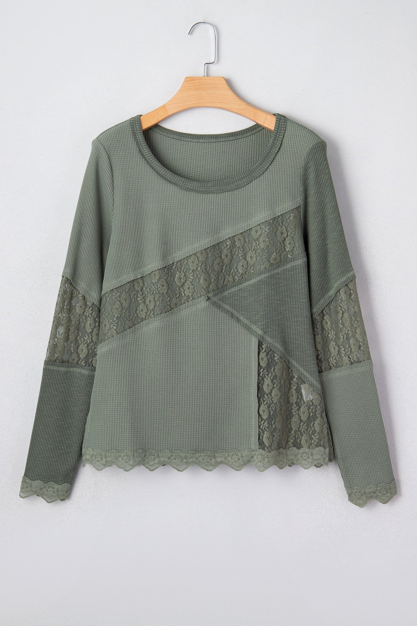 Miriam Ribbed Lace Patchwork Long Sleeve Top