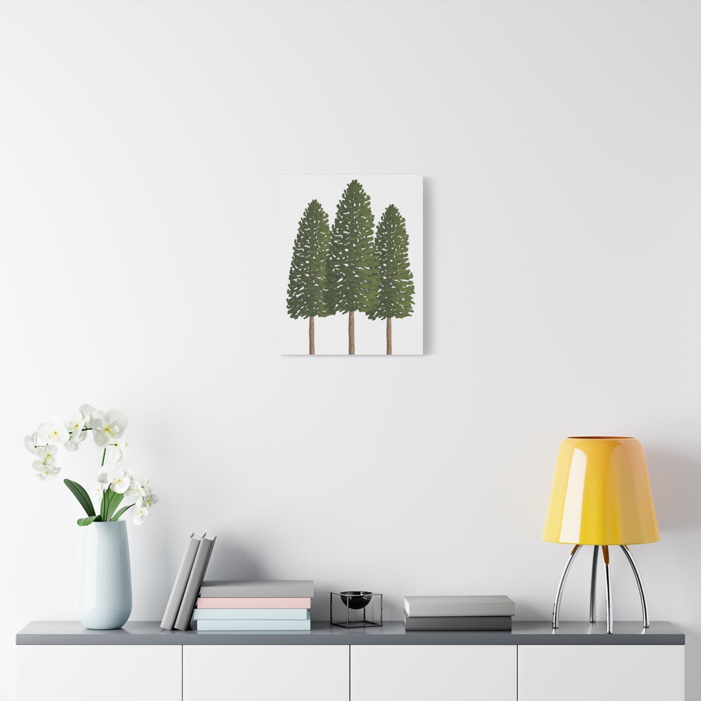 Three Ponderosa Pine Canvas Wall Art Matte Stretched Print Minimalist Forest Landscape Decor
