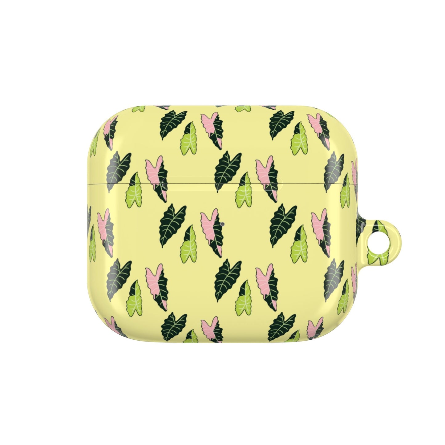 Alocasia Pattern Earbud Case – Slim Protective Cover With Carabiner