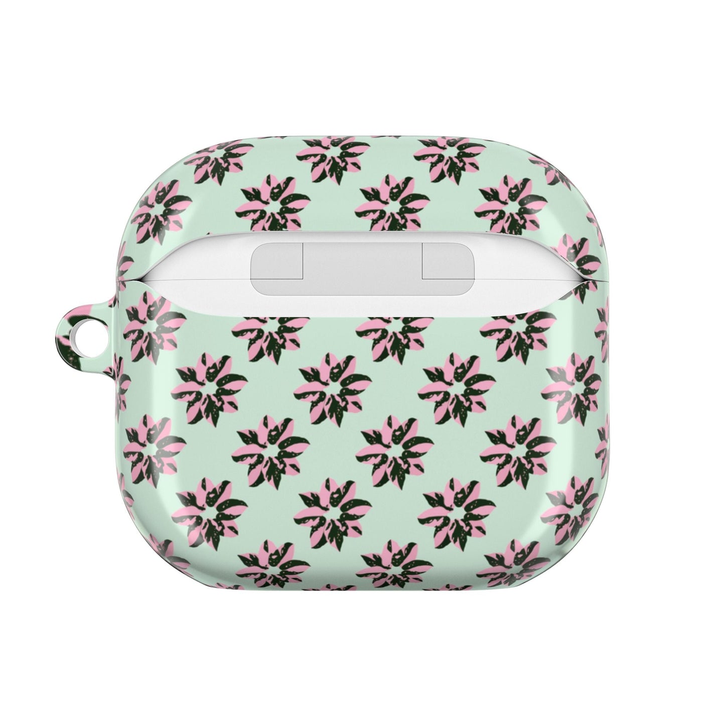 Pink Princess Philodendron Pattern Earbud Case – Slim Protective Cover With Carabiner
