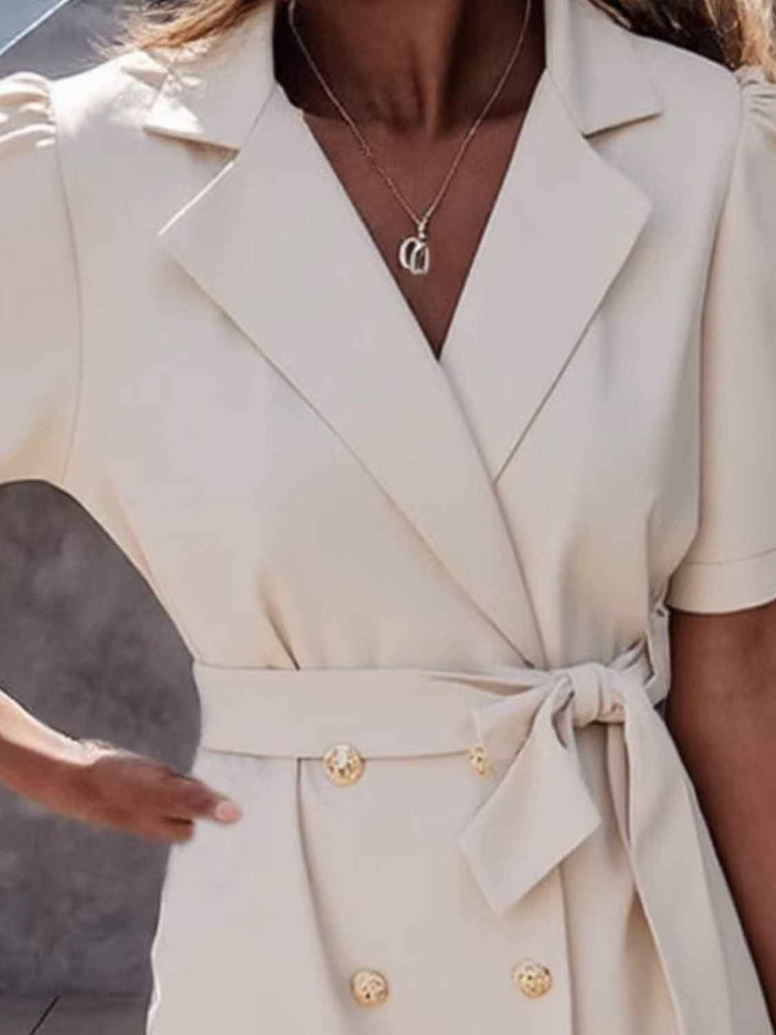 Lapel Collar Mini Dress with Tie Waist