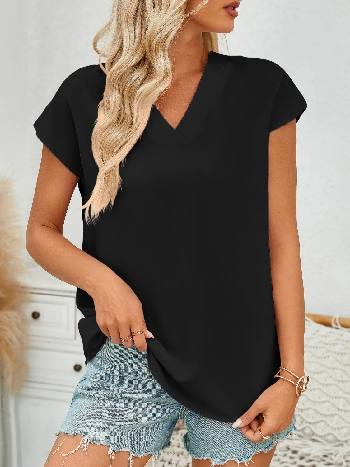 V-Neck Women's Blouse - Classic Polyester Top