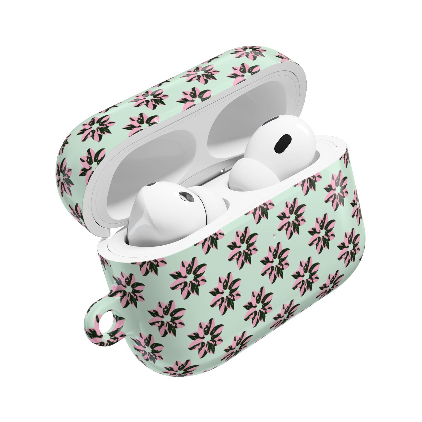 Pink Princess Philodendron Pattern Earbud Case – Slim Protective Cover With Carabiner
