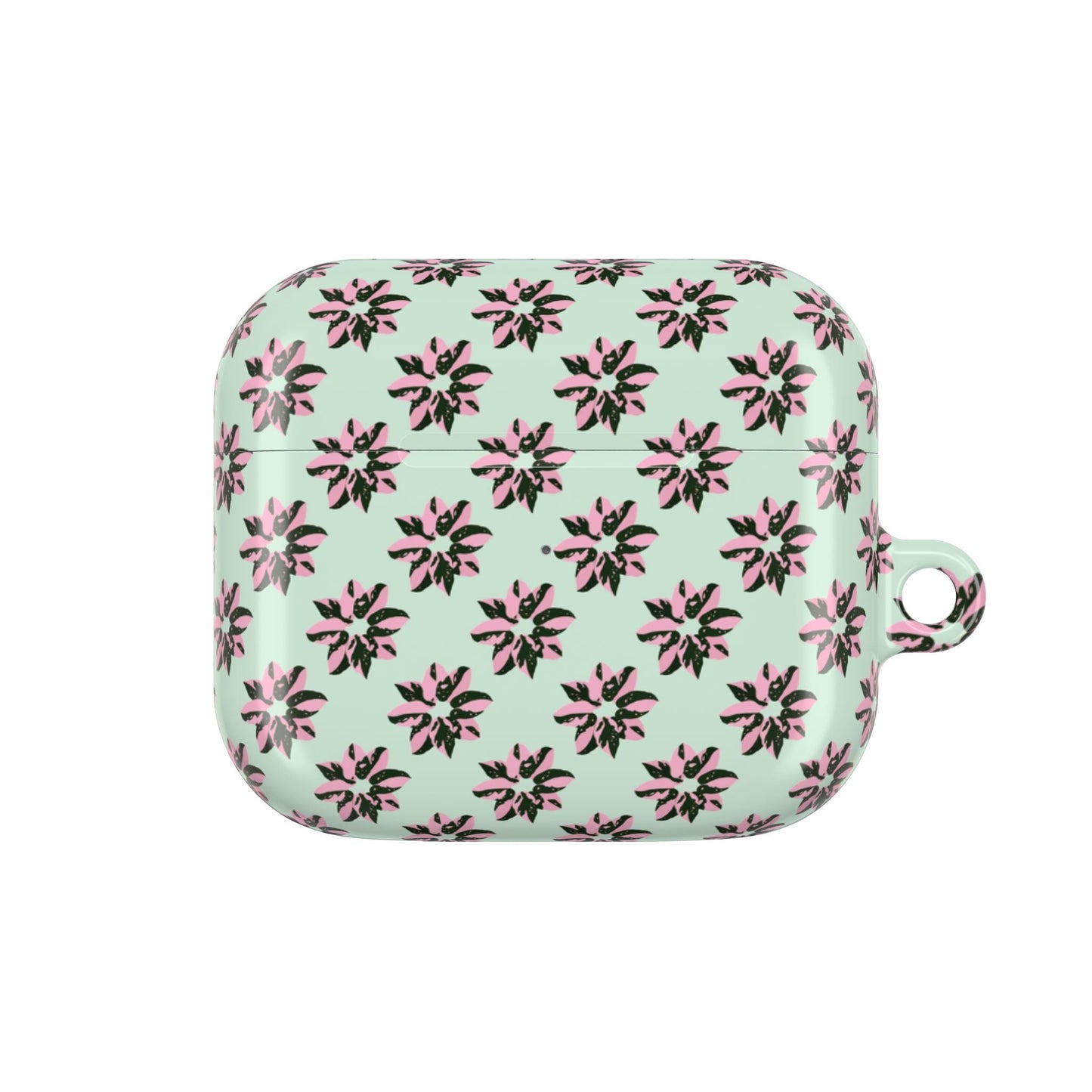 Pink Princess Philodendron Pattern Earbud Case – Slim Protective Cover With Carabiner