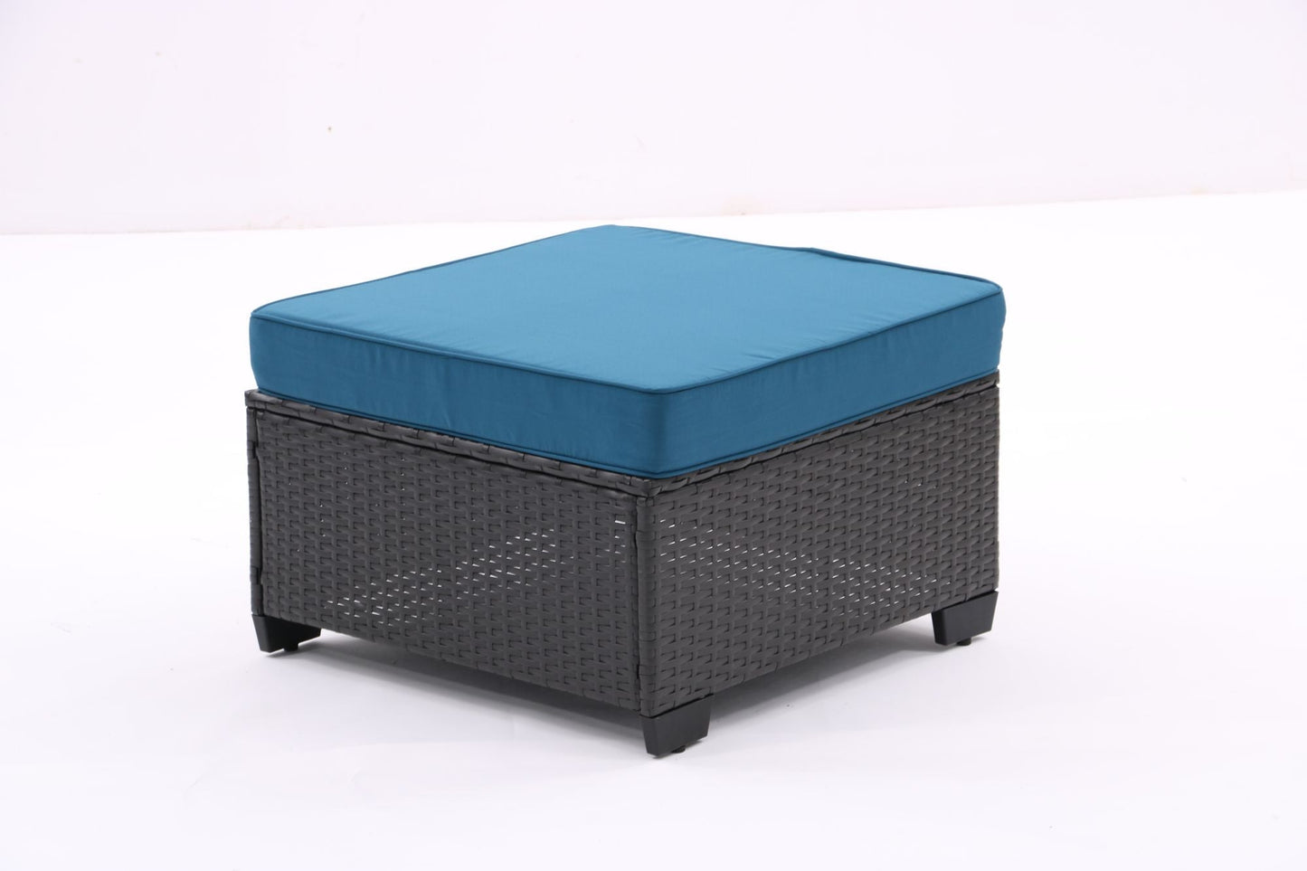 7 Pieces Outdoor Patio Furniture Set,Sectional Conversation Sofa Of Corner Chairs,Ottomans And Glass Top Table,All Weather PE Rattan and Steel Frame With Removable Cushions