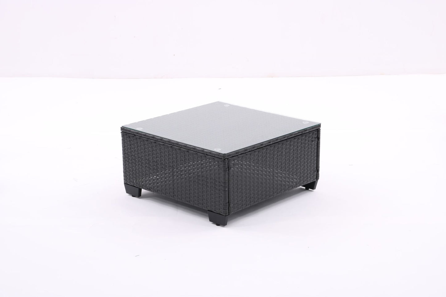 7 Pieces Outdoor Patio Furniture Set,Sectional Conversation Sofa Of Corner Chairs,Ottomans And Glass Top Table,All Weather PE Rattan and Steel Frame With Removable Cushions