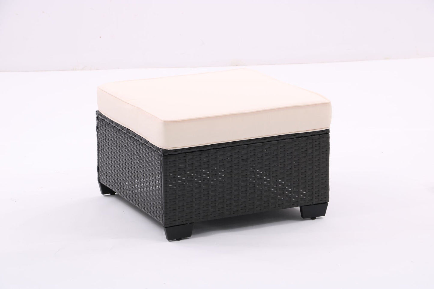 7 Pieces Outdoor Patio Furniture Set,Sectional Conversation Sofa Of Corner Chairs,Ottomans And Glass Top Table,All Weather PE Rattan and Steel Frame With Removable Cushions