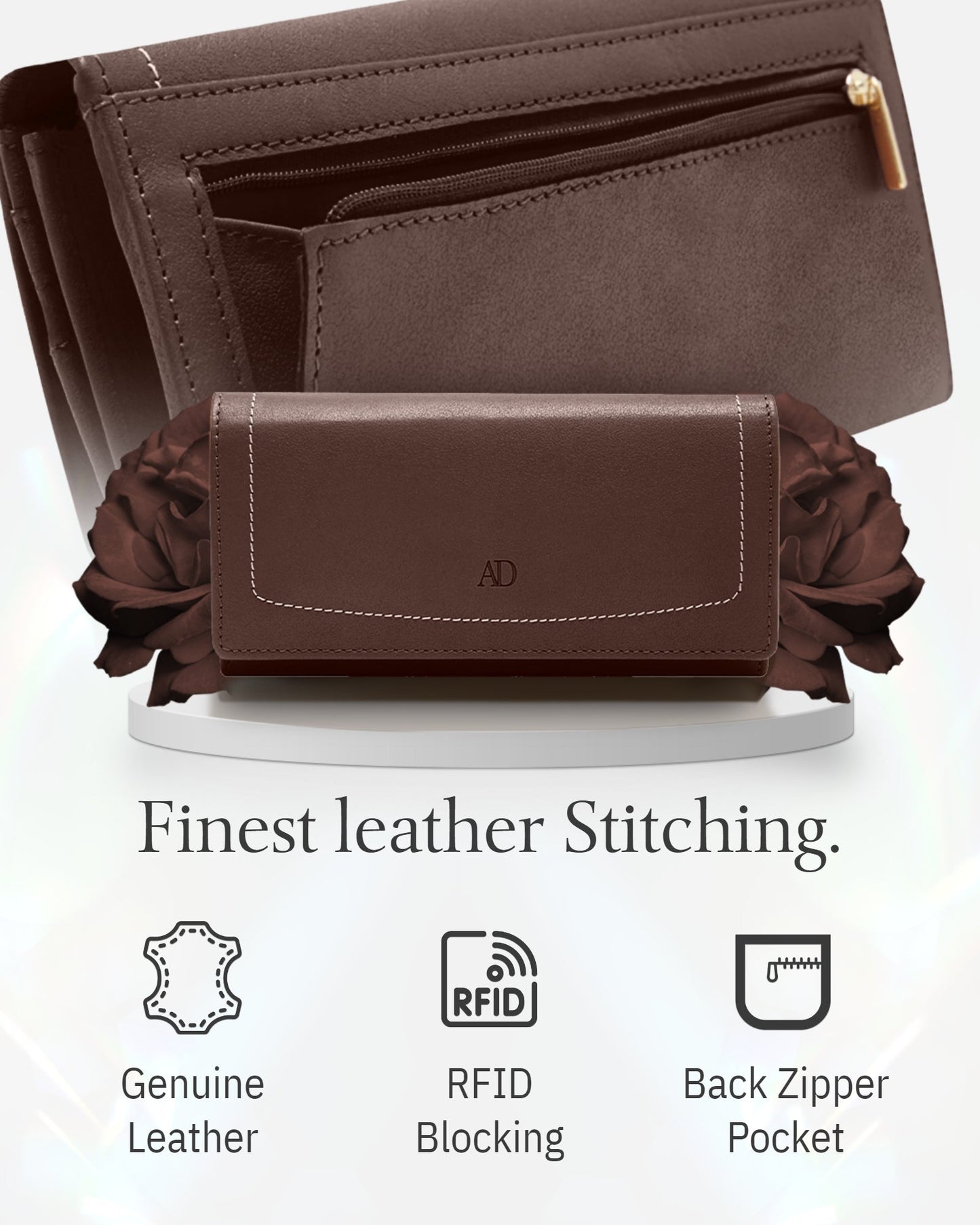 Genuine Leather Accordion Clutch – Removable Checkbook Holder, RFID Blocking
