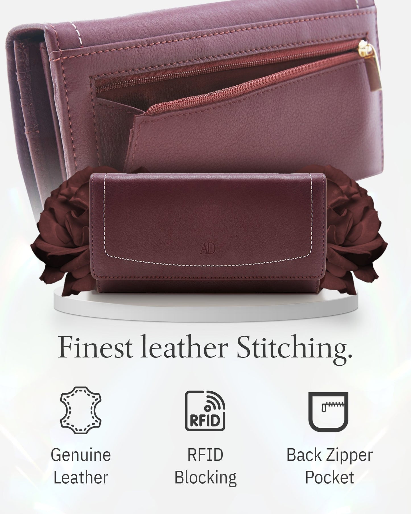 Genuine Leather Accordion Clutch – Removable Checkbook Holder, RFID Blocking