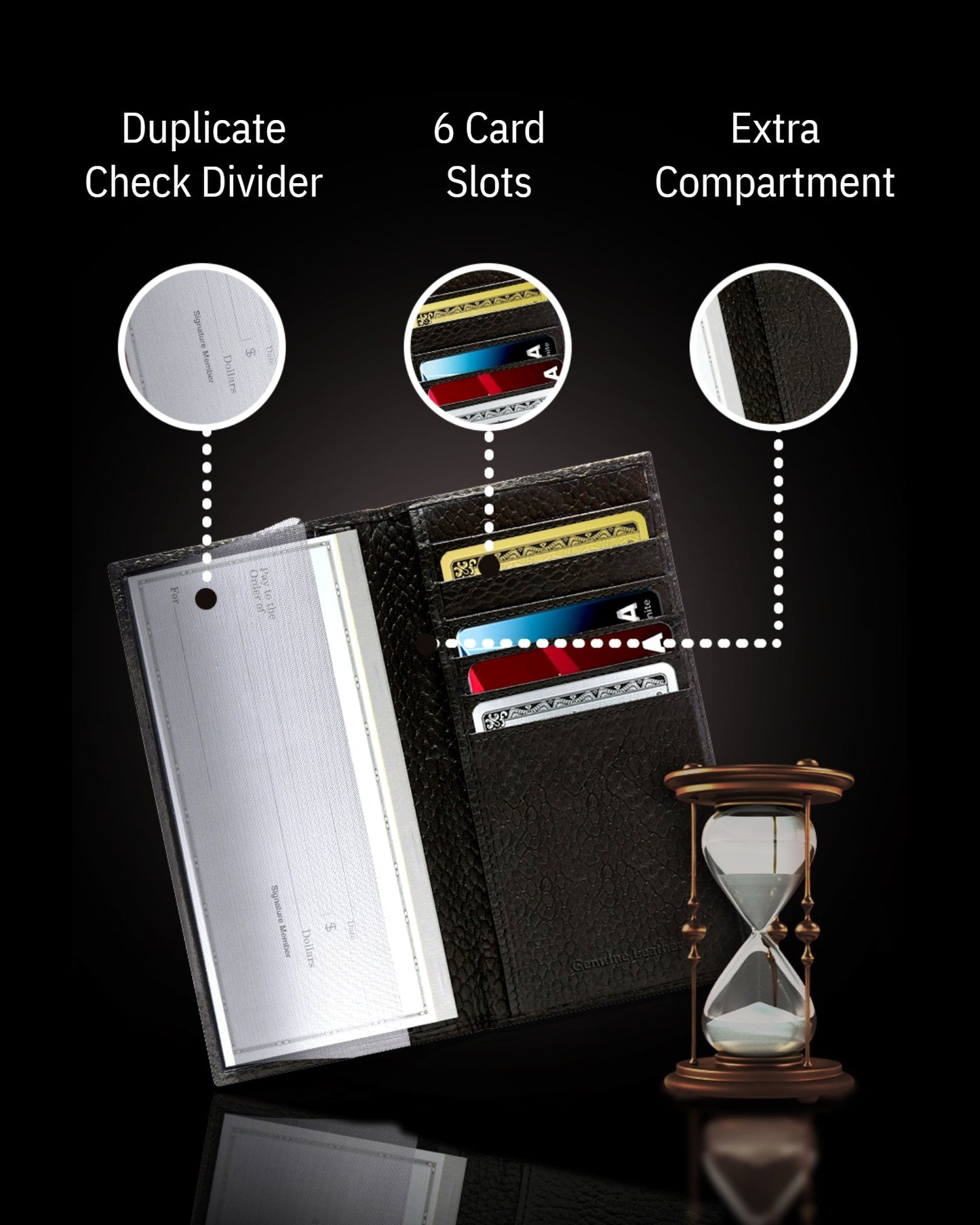Genuine Leather Checkbook Cover – Card Slots, RFID Blocking
