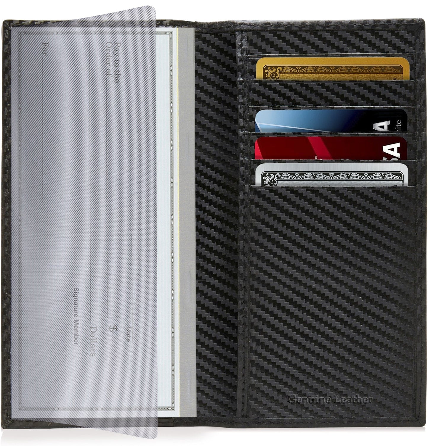 Genuine Leather Checkbook Cover – Card Slots, RFID Blocking