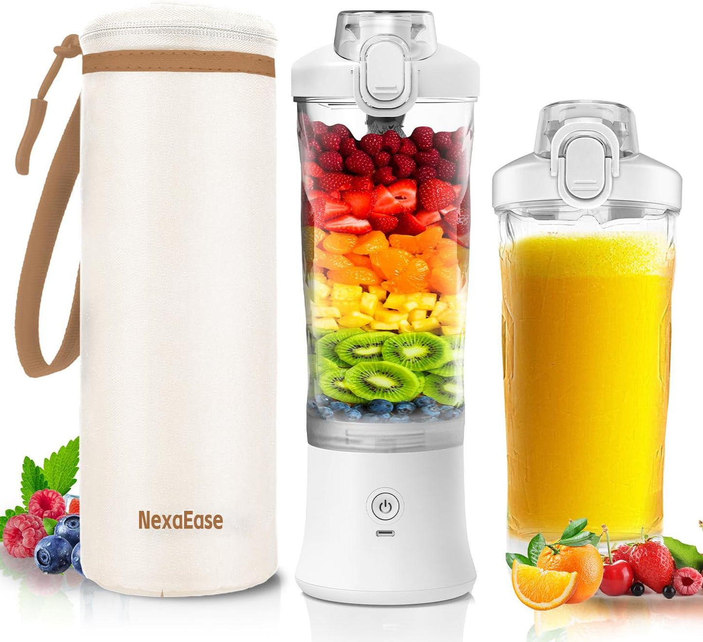Portable Blender Personal Juicer for Shakes and Smoothies - 20 OZ Electric Protein Shaker Bottle with Insulated Sleeve, Travel Lid, USB-C Rechargeable - Mini Small Blender Cup for Kitchen, Office, Gym