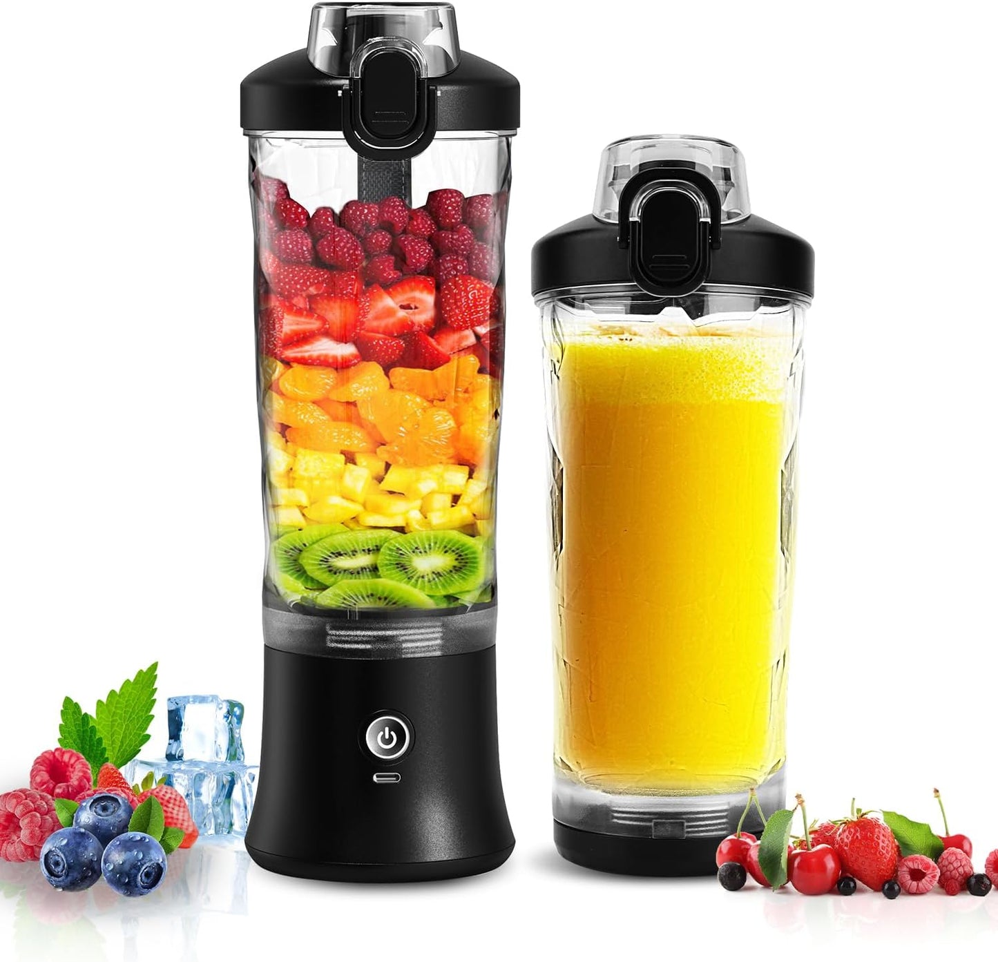 Portable Blender Personal Juicer for Shakes and Smoothies - 20 OZ Electric Protein Shaker Bottle with Insulated Sleeve, Travel Lid, USB-C Rechargeable - Mini Small Blender Cup for Kitchen, Office, Gym