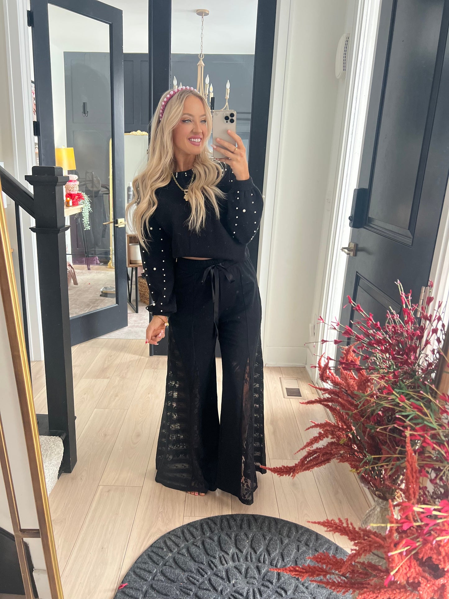 Wide Leg Black Lace Pants