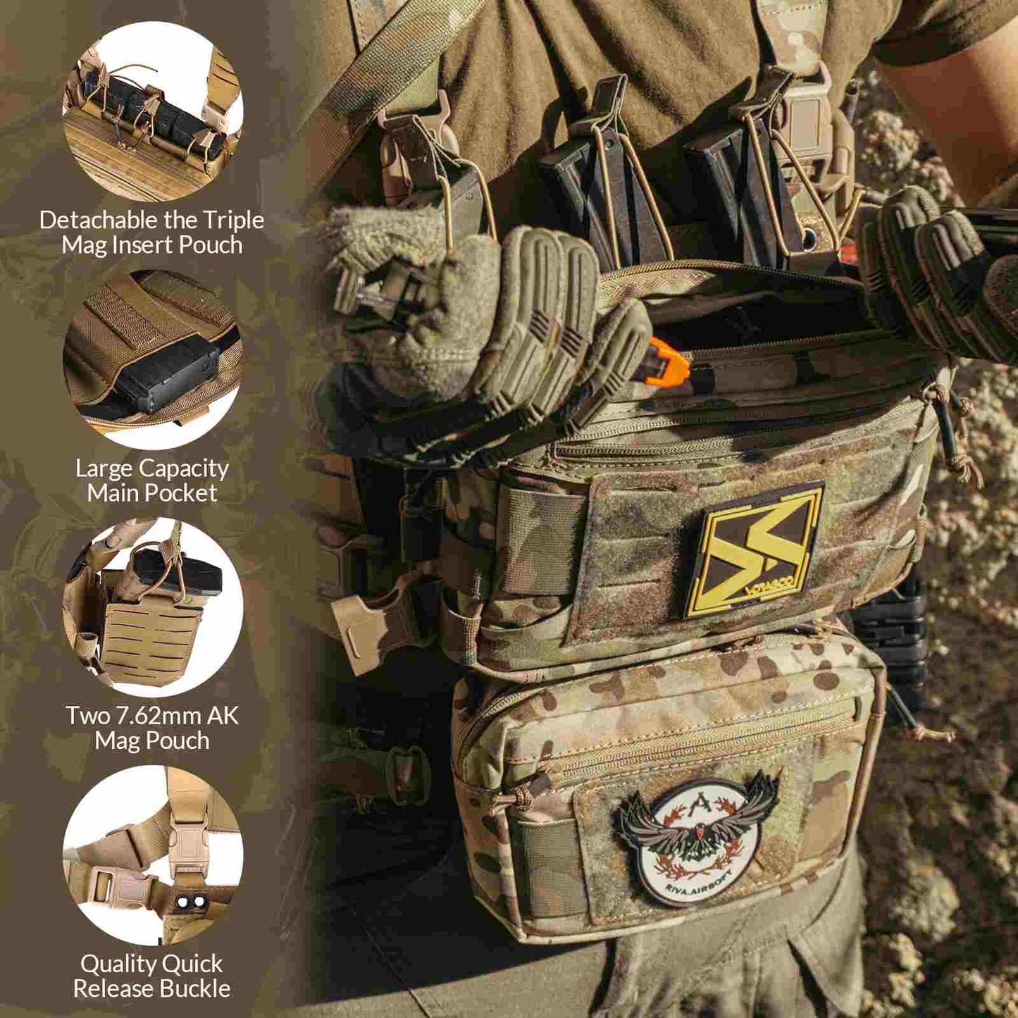 Votagoo Tactical Chest Rig,Molle Modular Micro Fight Chest Rigs Adjustable&Detachable with 5.56/7.62 Magazine Pouch