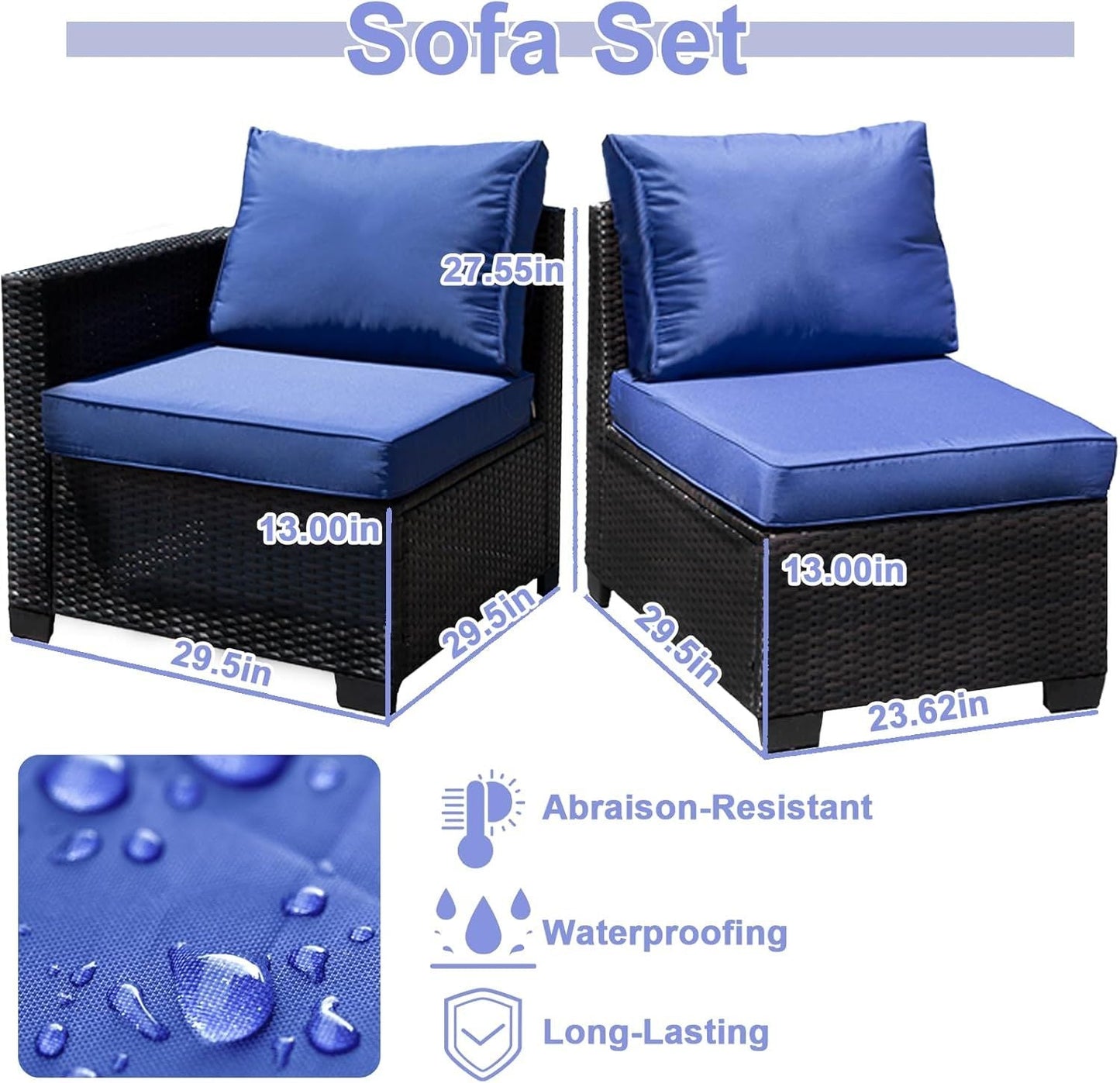 8-piece patio furniture set, all-weather outdoor wicker combination conversation sofa, rattan patio sofa with cushion and glass coffee table, with storage