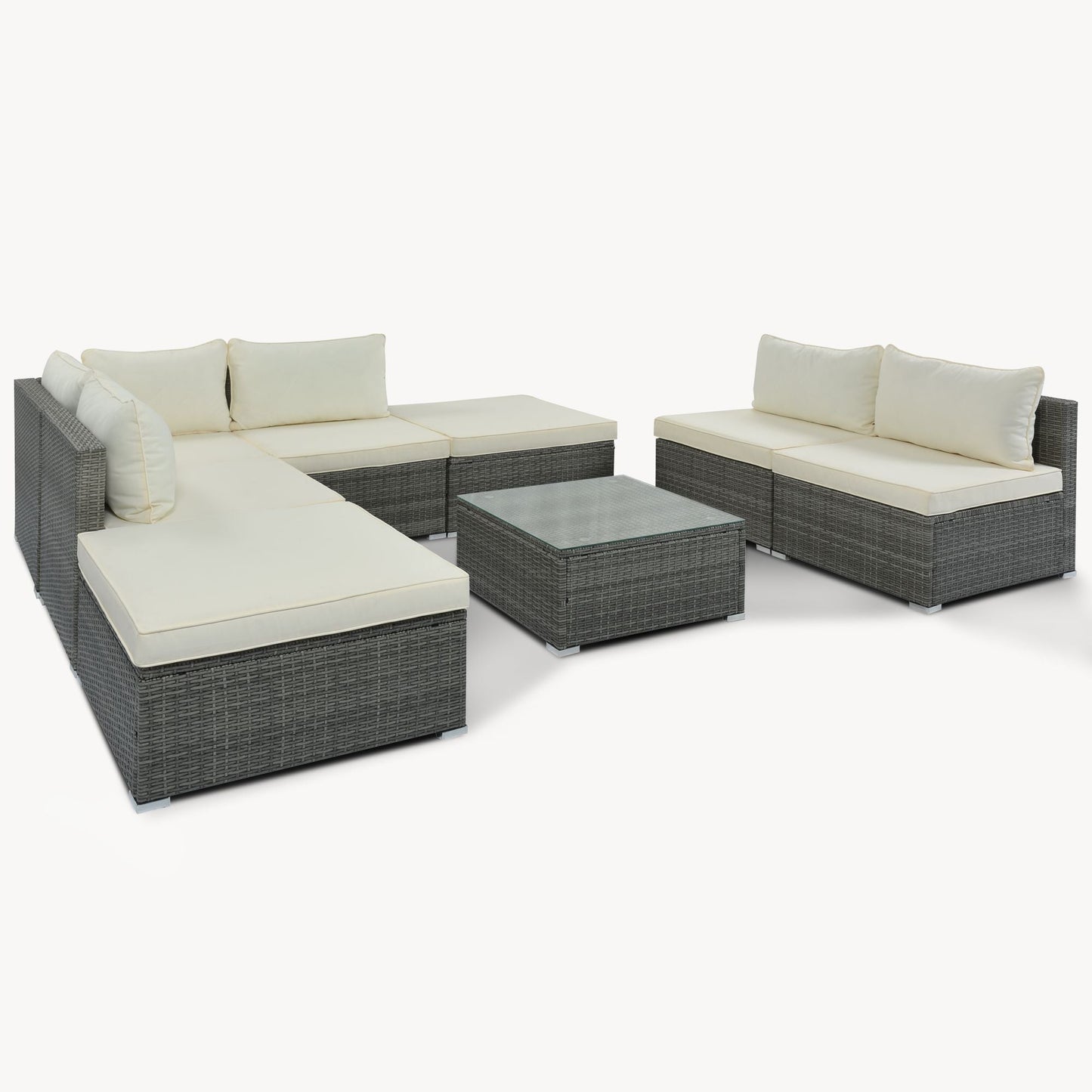 8-Pieces Outdoor Patio Furniture Sets; Garden Conversation Wicker Sofa Set; Single Sofa Combinable