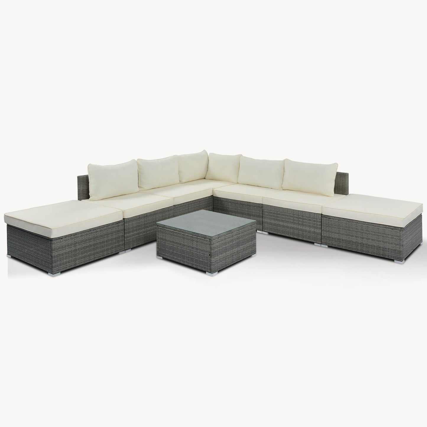 8-Pieces Outdoor Patio Furniture Sets; Garden Conversation Wicker Sofa Set; Single Sofa Combinable
