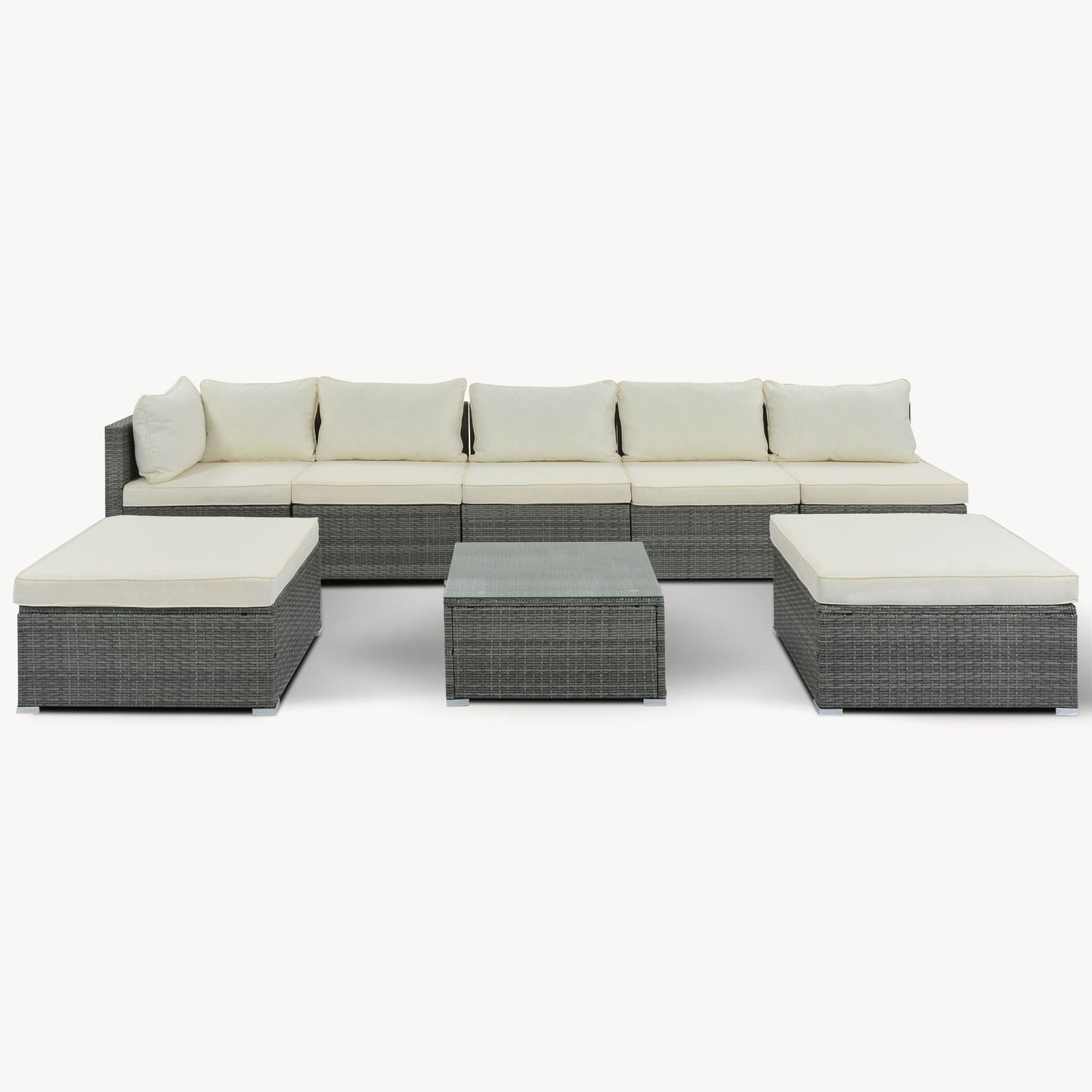 8-Pieces Outdoor Patio Furniture Sets; Garden Conversation Wicker Sofa Set; Single Sofa Combinable
