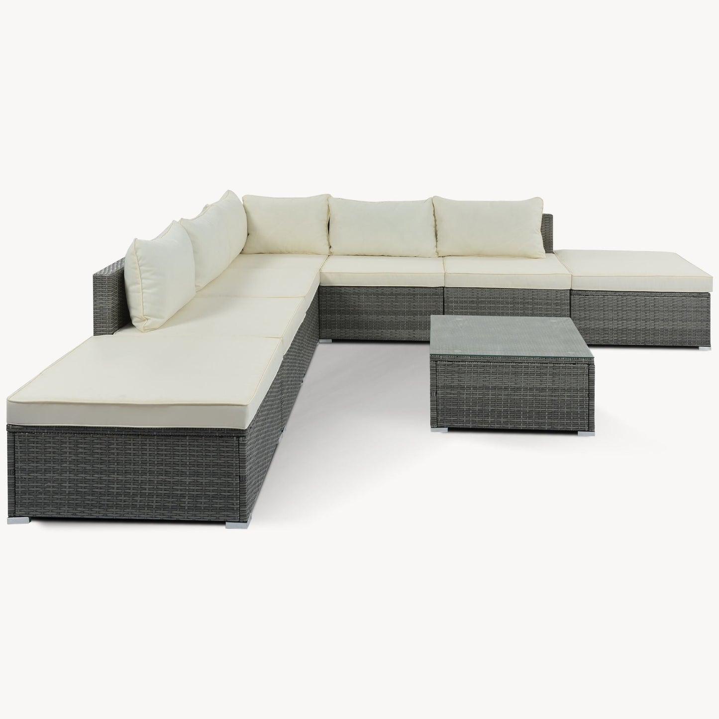 8-Pieces Outdoor Patio Furniture Sets; Garden Conversation Wicker Sofa Set; Single Sofa Combinable