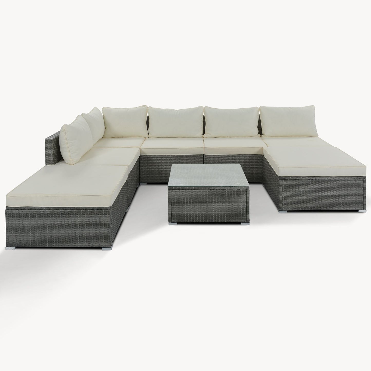 8-Pieces Outdoor Patio Furniture Sets; Garden Conversation Wicker Sofa Set; Single Sofa Combinable