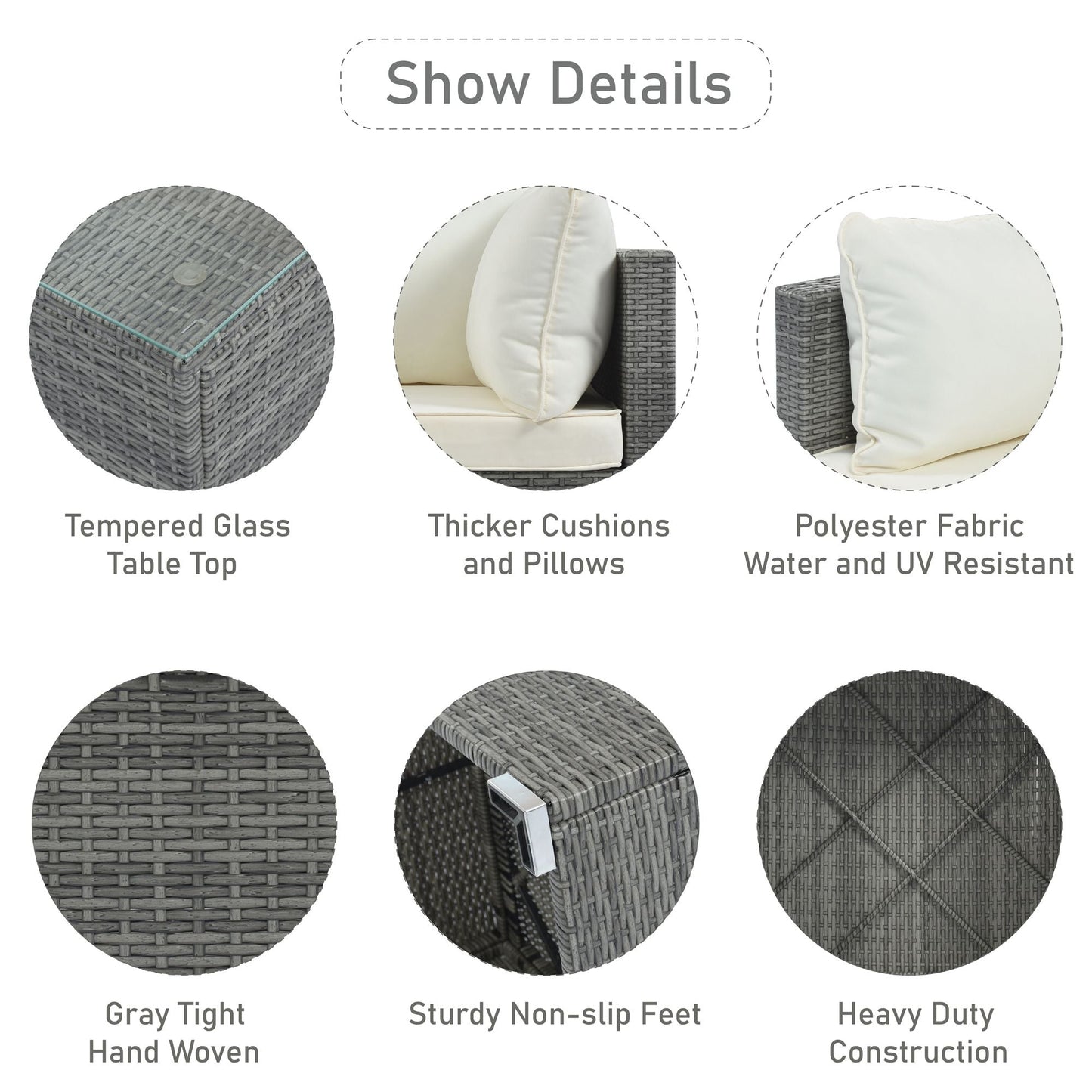 8-Pieces Outdoor Patio Furniture Sets; Garden Conversation Wicker Sofa Set; Single Sofa Combinable
