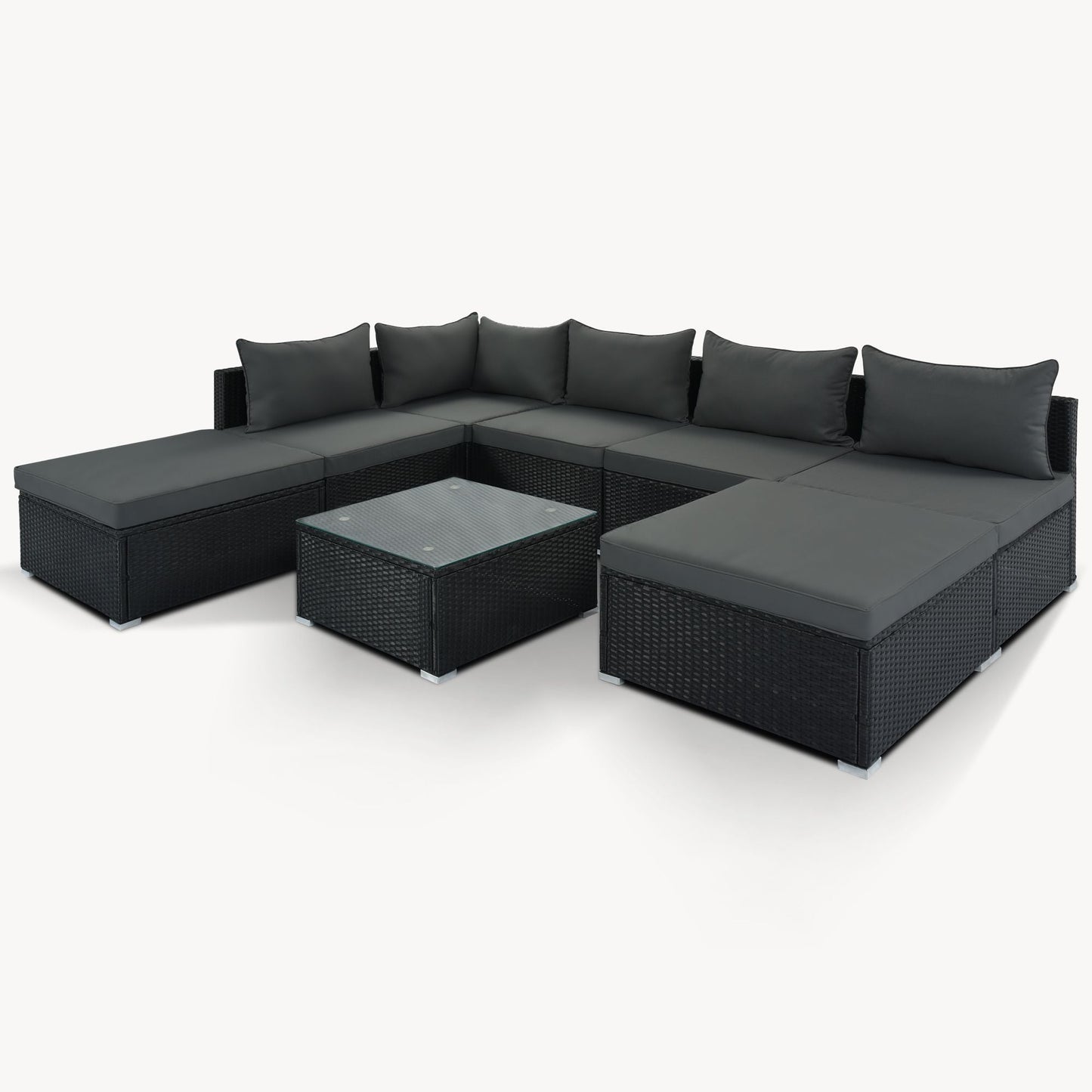 8-Pieces Outdoor Patio Furniture Sets; Garden Conversation Wicker Sofa Set; Single Sofa Combinable