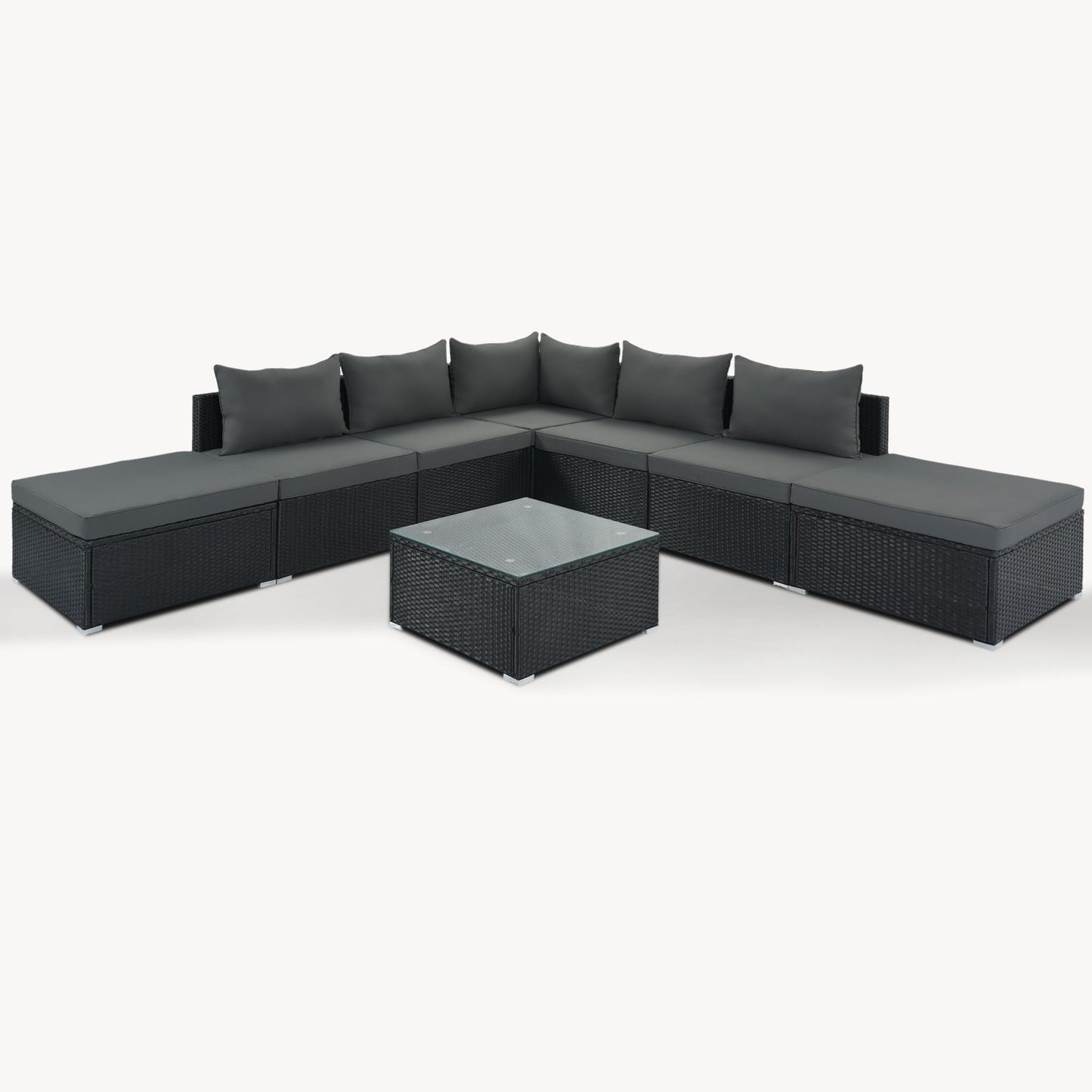 8-Pieces Outdoor Patio Furniture Sets; Garden Conversation Wicker Sofa Set; Single Sofa Combinable