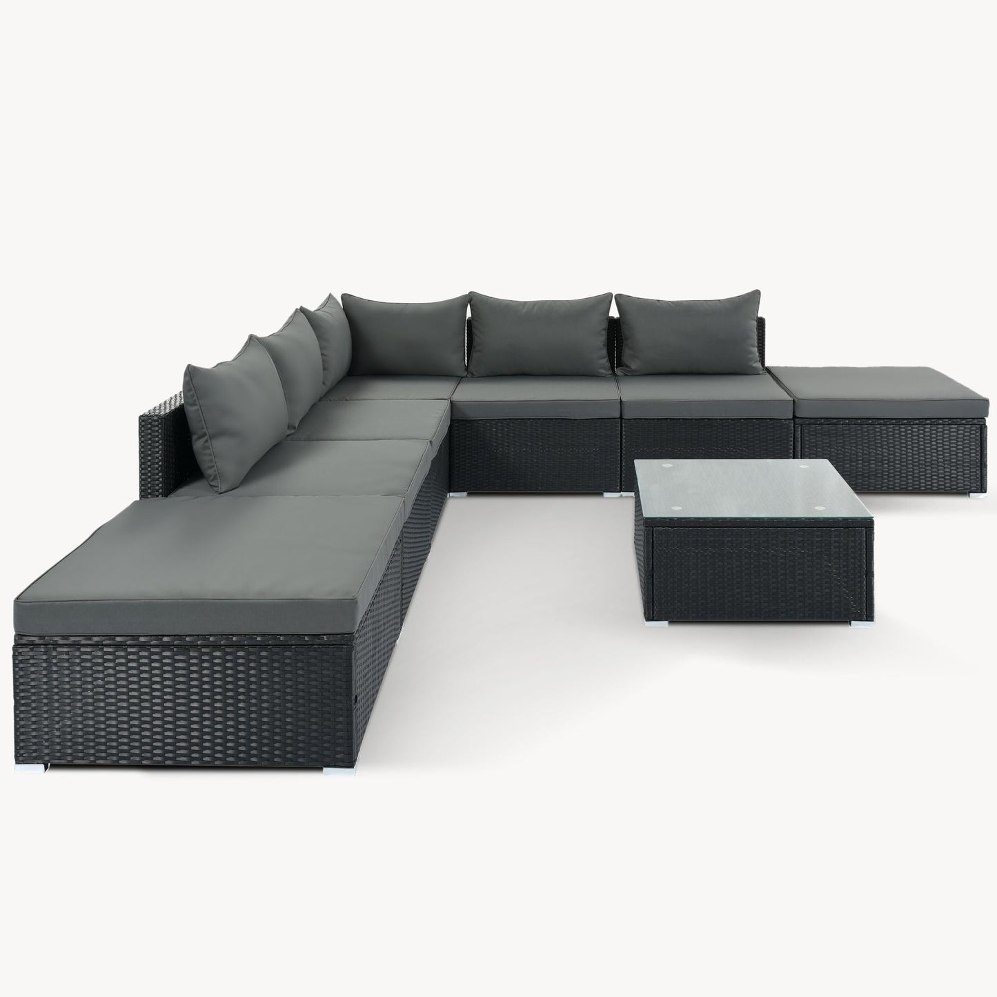 8-Pieces Outdoor Patio Furniture Sets; Garden Conversation Wicker Sofa Set; Single Sofa Combinable