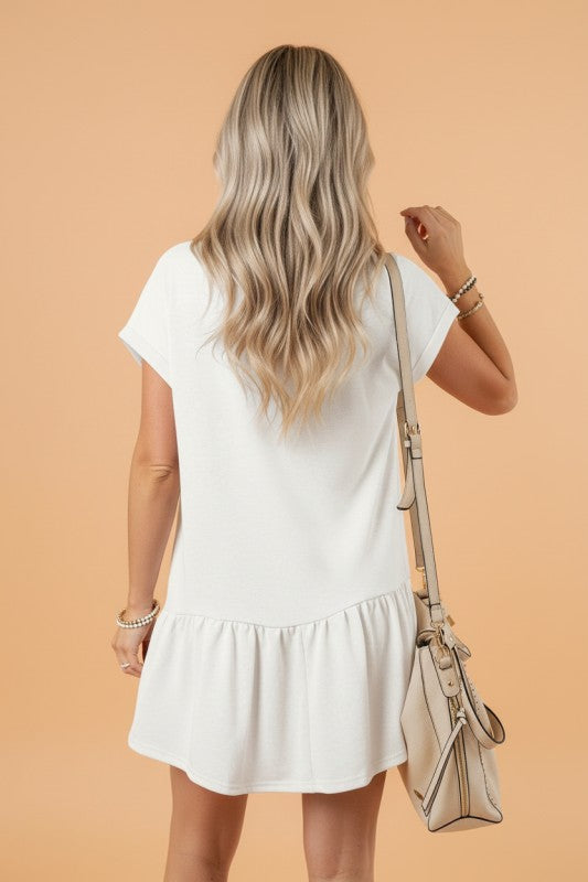 Solid Cap Sleeve Drop Waist T-Shirt Dress