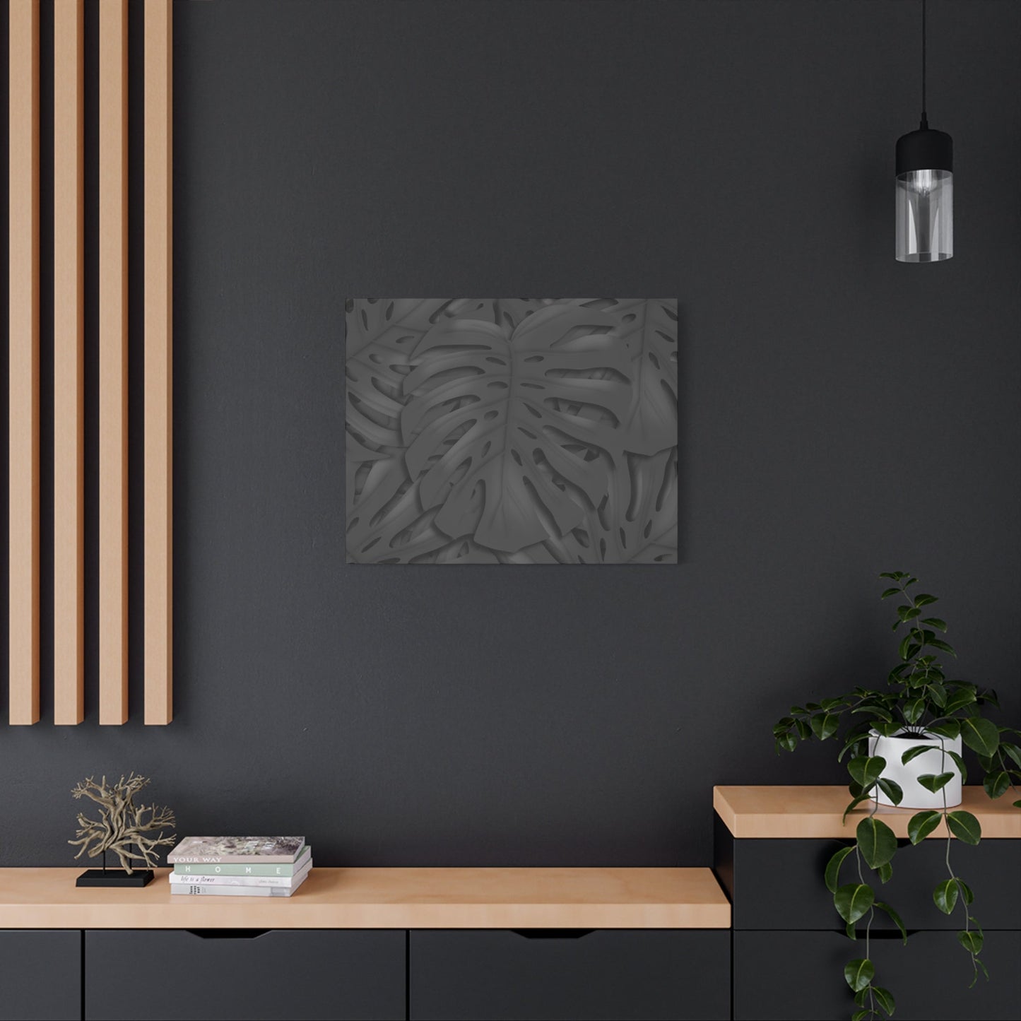 Charcoal Monstera Canvas Print – Botanical Wall Art