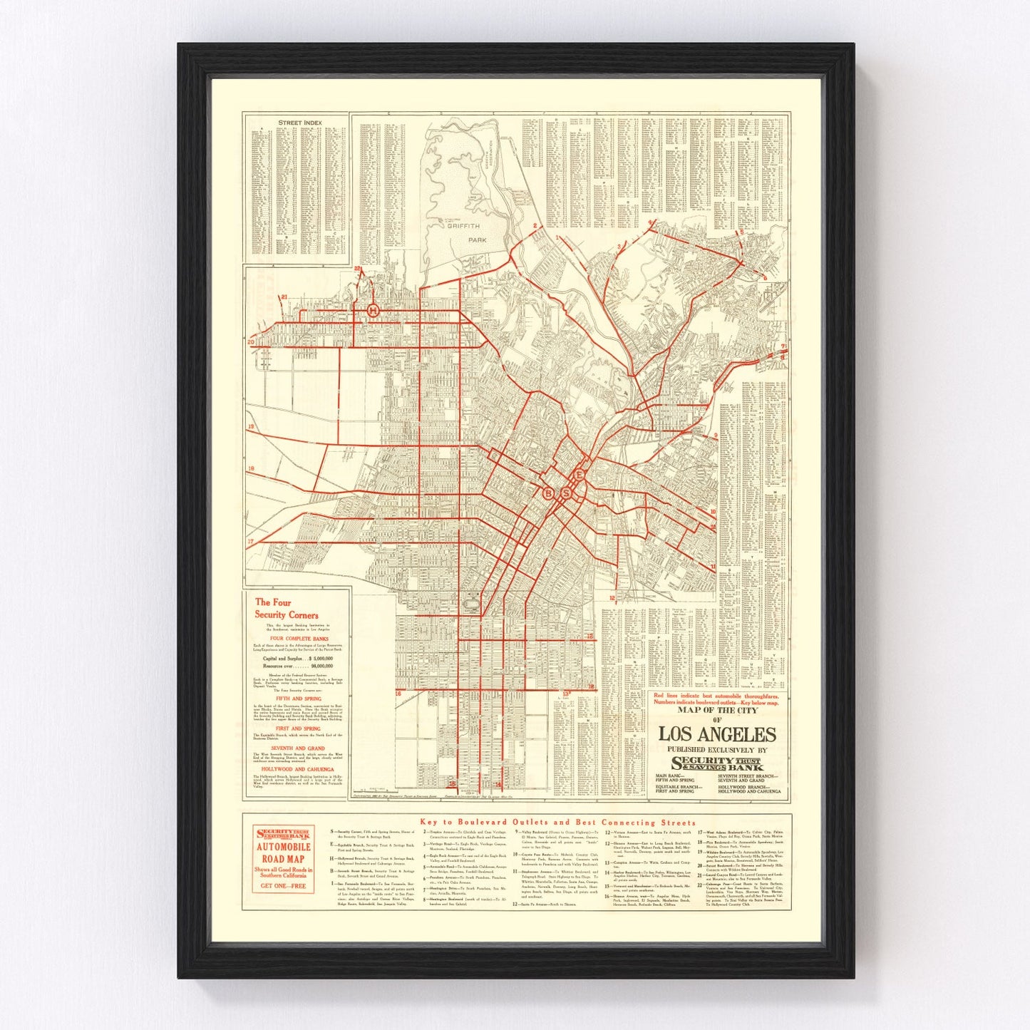 Vintage Map of Los Angeles, California 1914