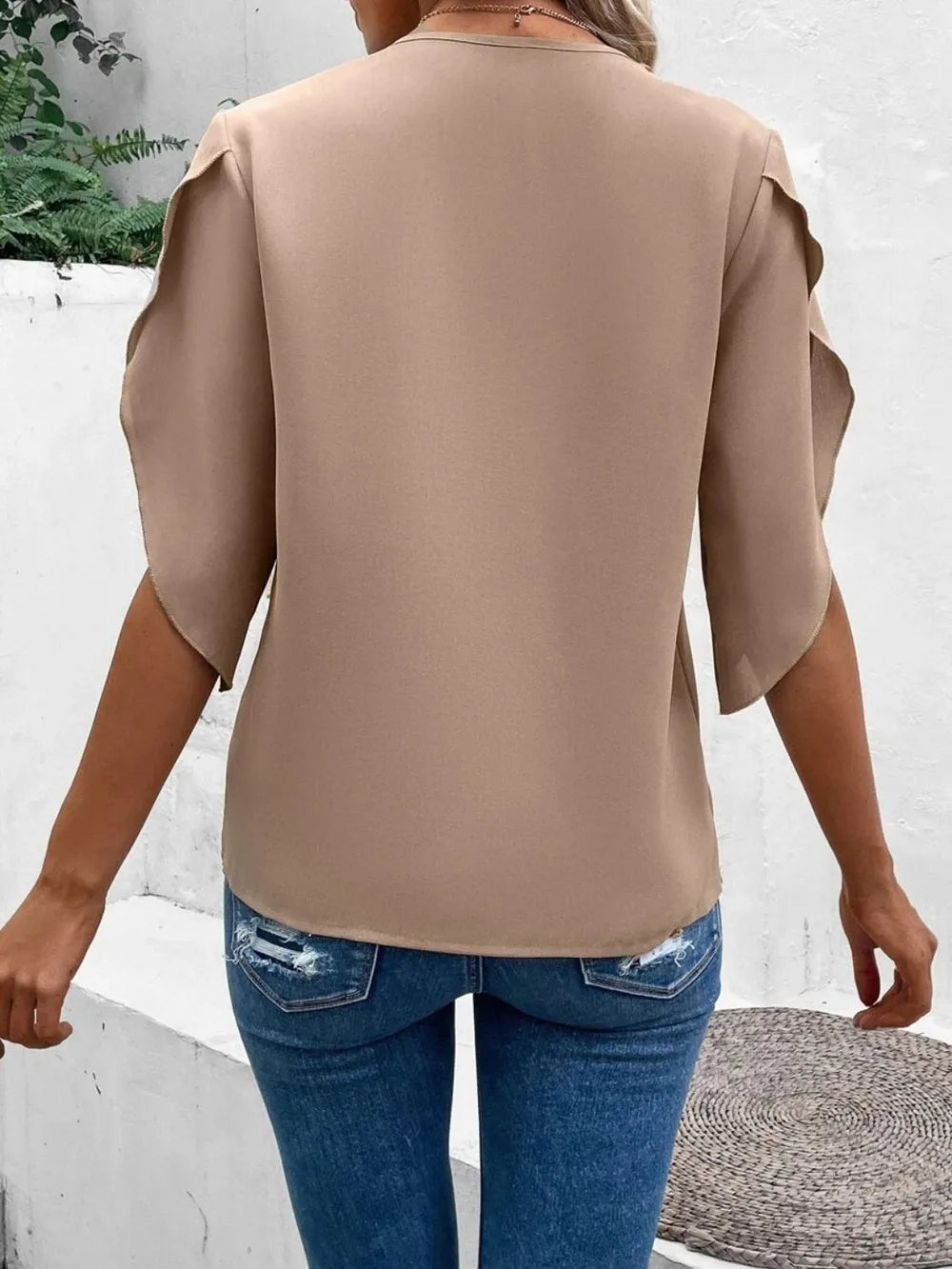Lace Detail V-Neck Half Sleeve Women's Blouse
