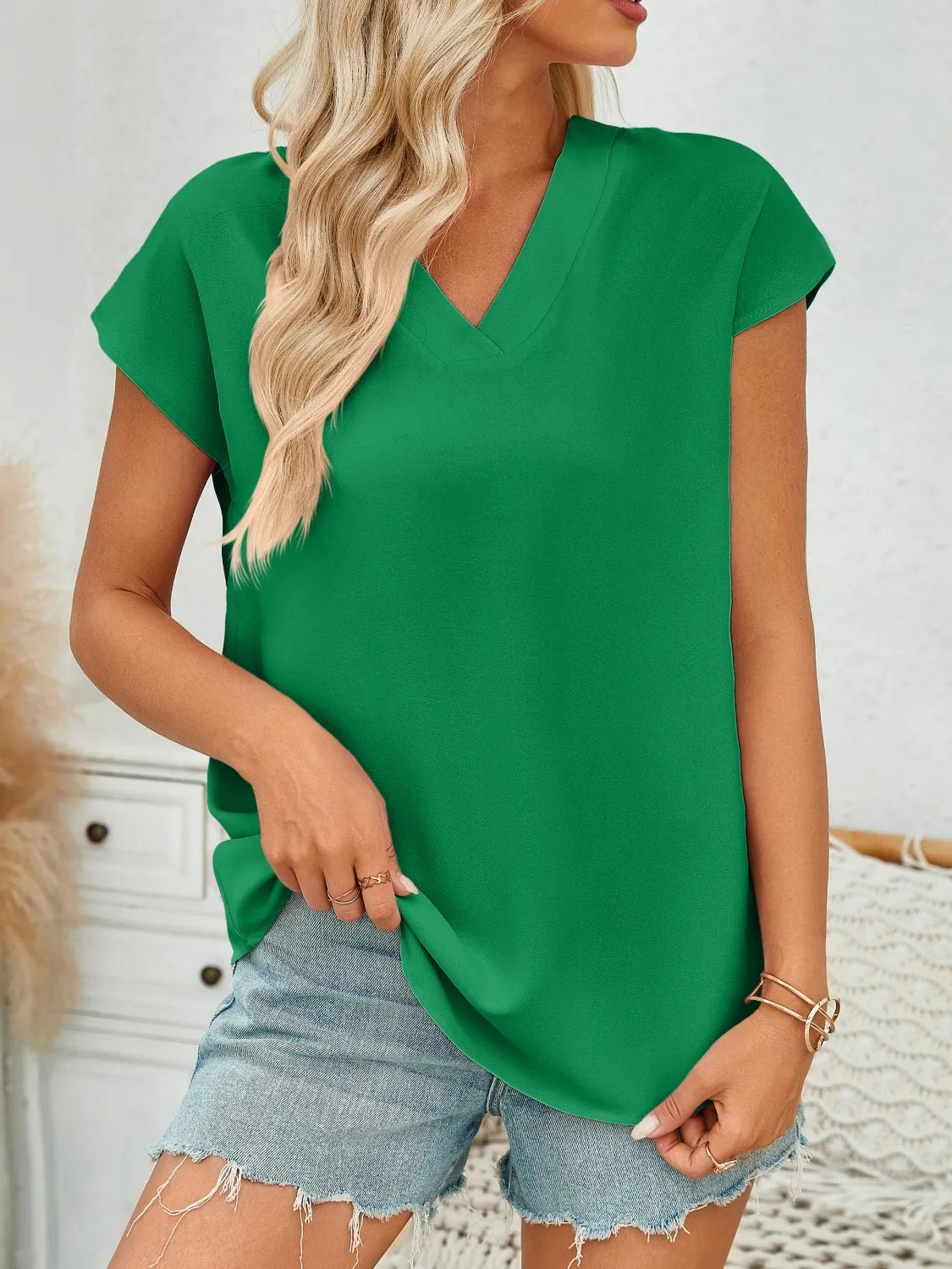 V-Neck Women's Blouse - Classic Polyester Top