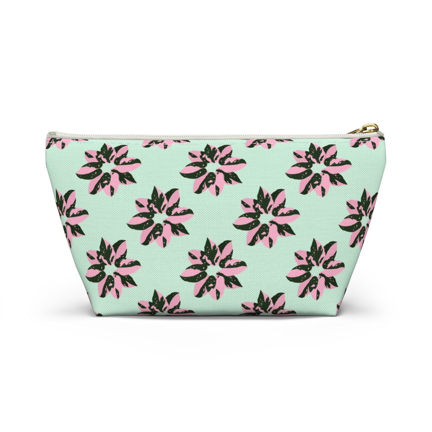 Pink Princess Philodendron Pattern Accessory Pouch – Zippered Catch-All With T-Bottom