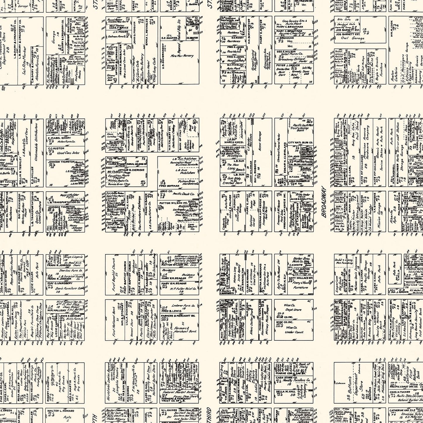 Vintage Map of Long Beach, CA Business Section 1929