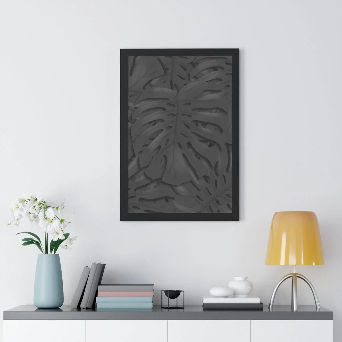 Charcoal Monstera Framed Print – Botanical Wall Art