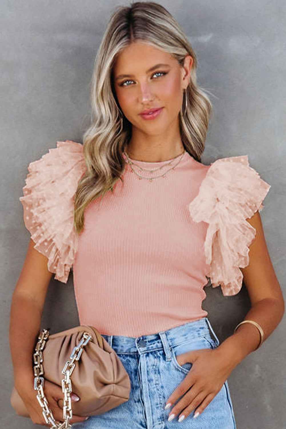 Pink Layered Ruffle Knit Blouse