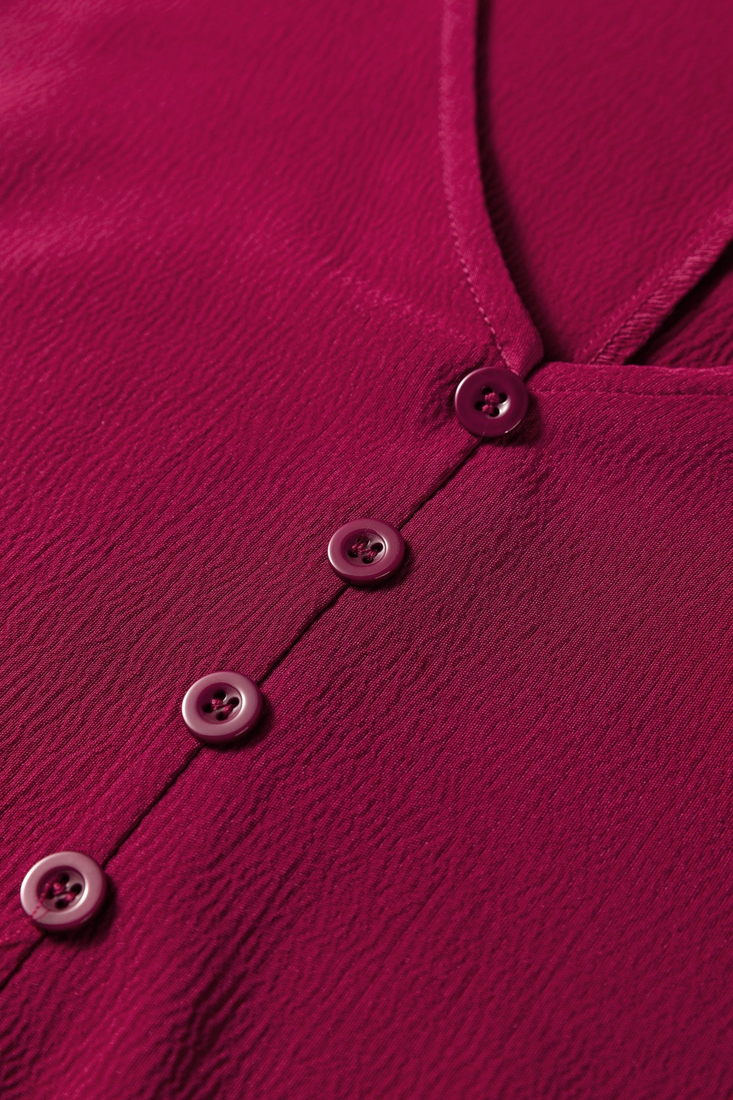Burgundy Solid Long Sleeve Button V Neck Tiered Maxi Dress