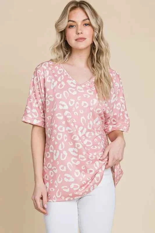 BOMBOM Loose Fit Animal Print Blouse - Soft Knit Women's Top