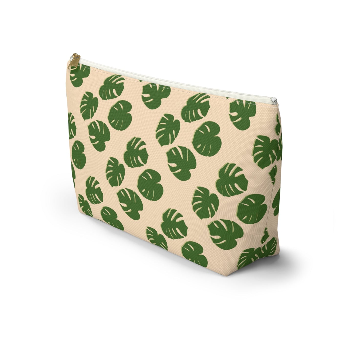 Monstera Pattern Accessory Pouch – Zippered Catch-All With T-Bottom