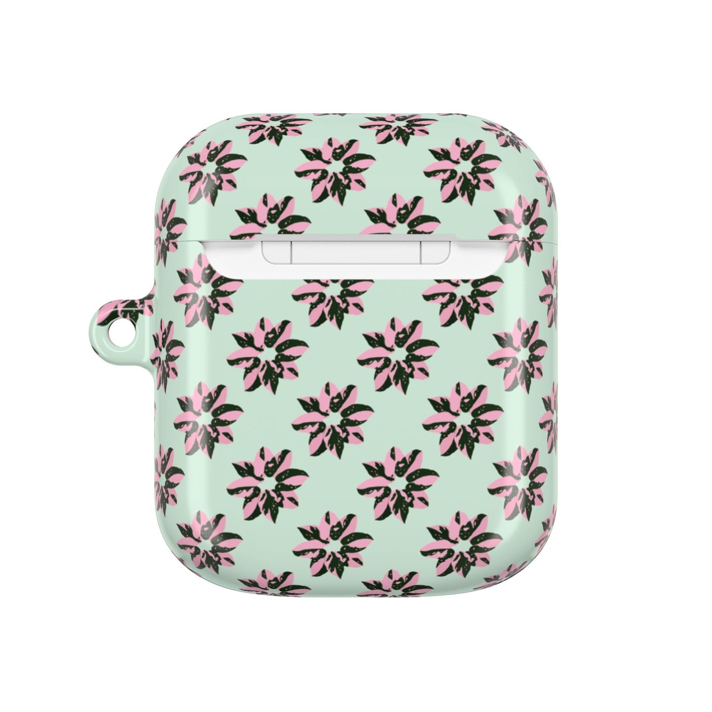 Pink Princess Philodendron Pattern Earbud Case – Slim Protective Cover With Carabiner