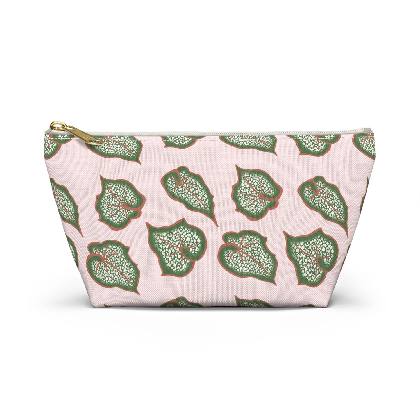 Begonia Pattern Accessory Pouch – Zippered Catch-All With T-Bottom