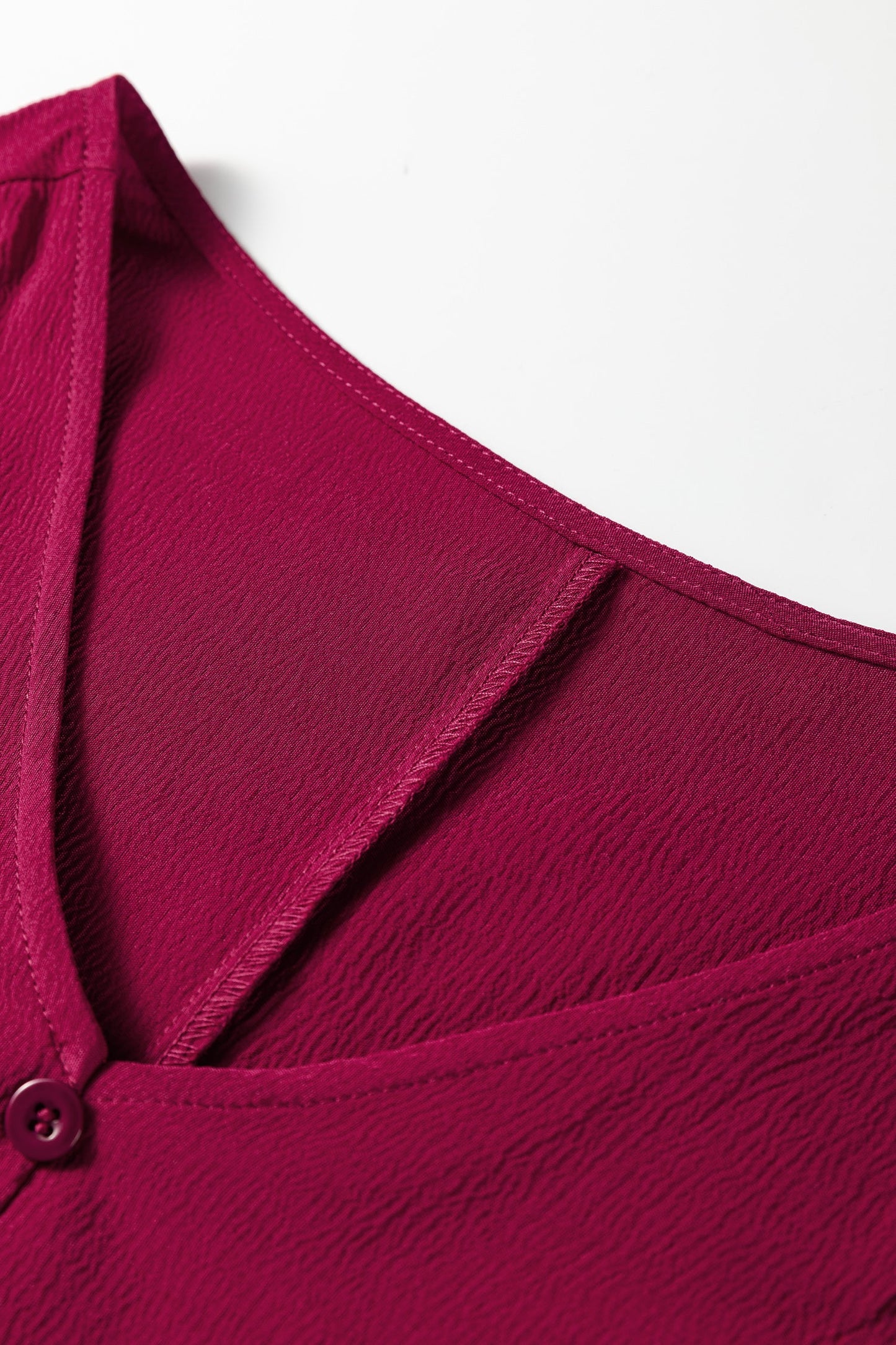 Burgundy Solid Long Sleeve Button V Neck Tiered Maxi Dress