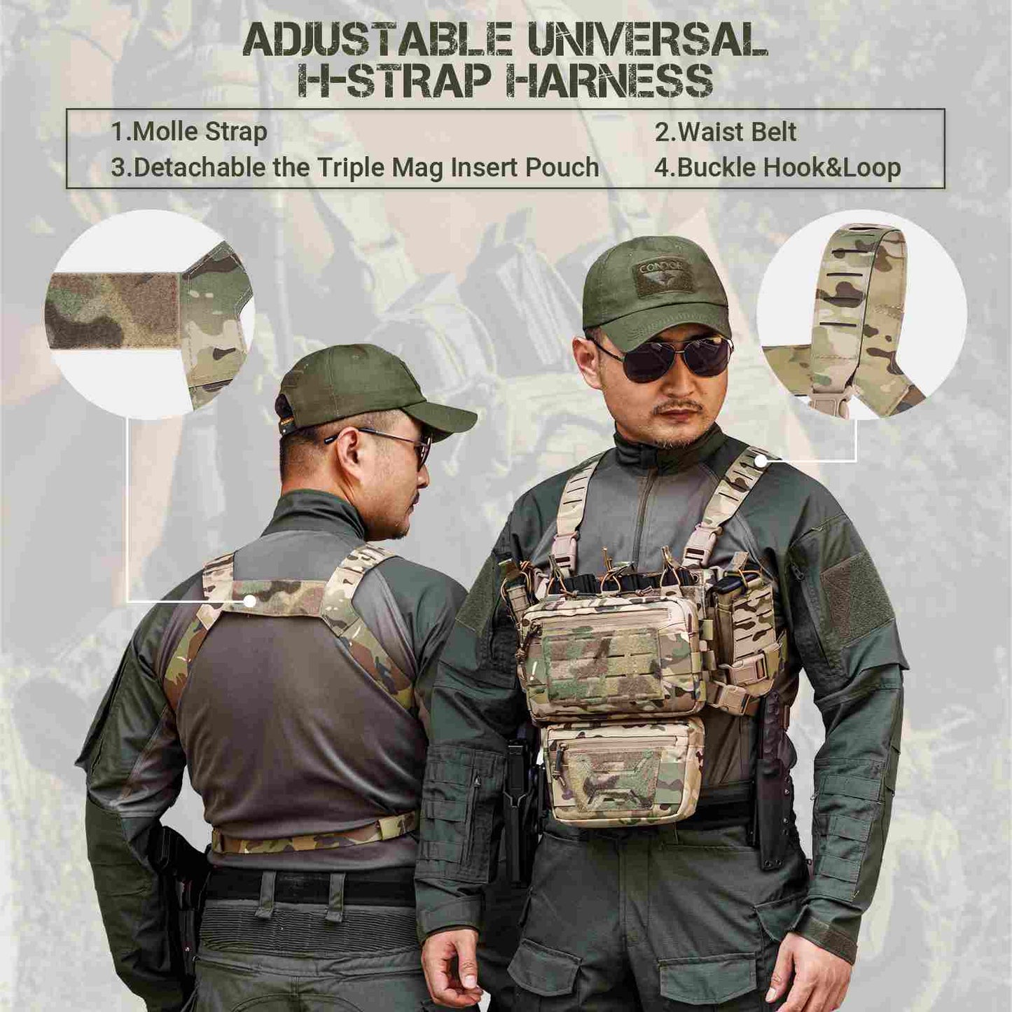Votagoo Tactical Chest Rig,Molle Modular Micro Fight Chest Rigs Adjustable&Detachable with 5.56/7.62 Magazine Pouch