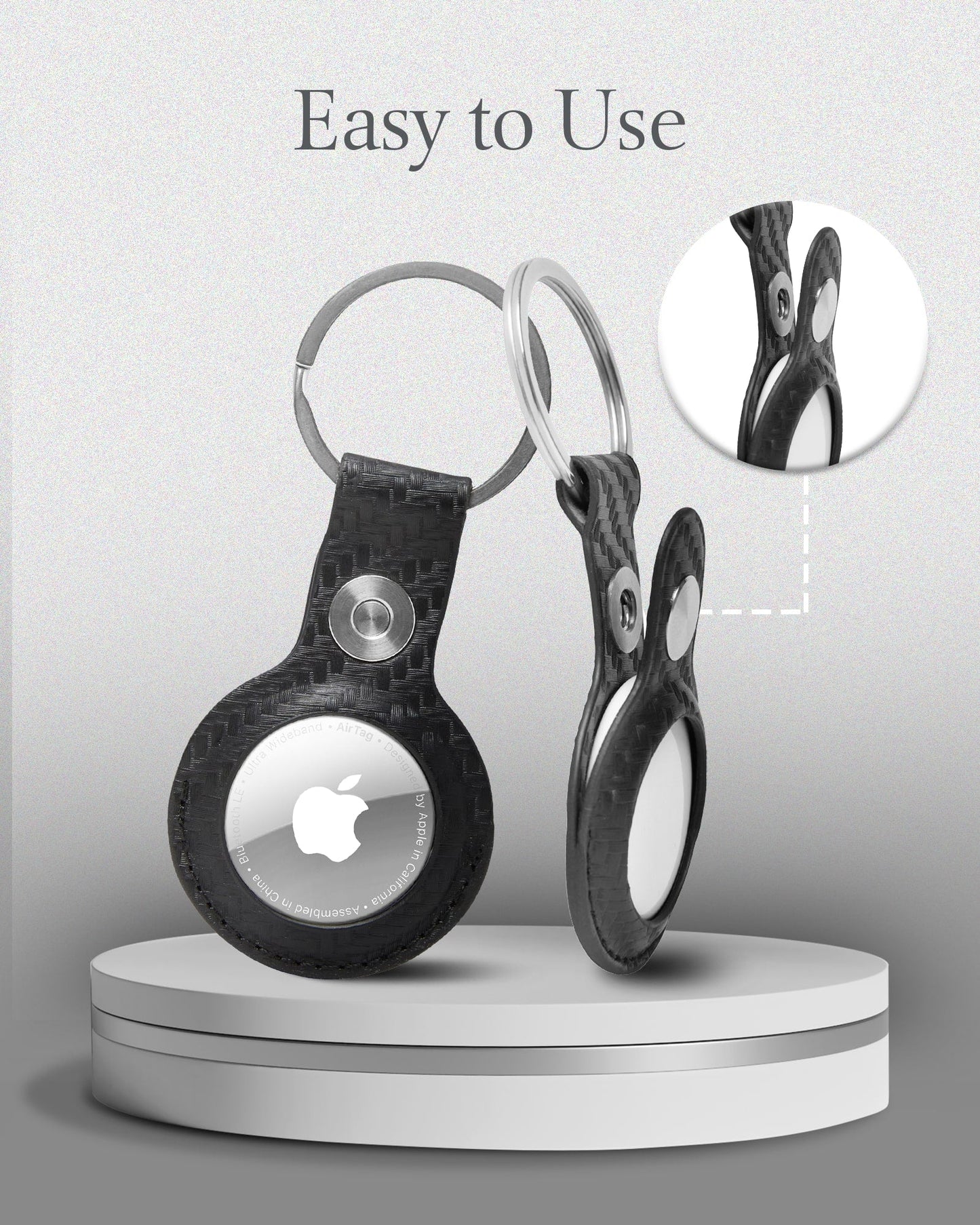 Genuine Leather AirTag Keychain – Protective Holder with Metal Ring