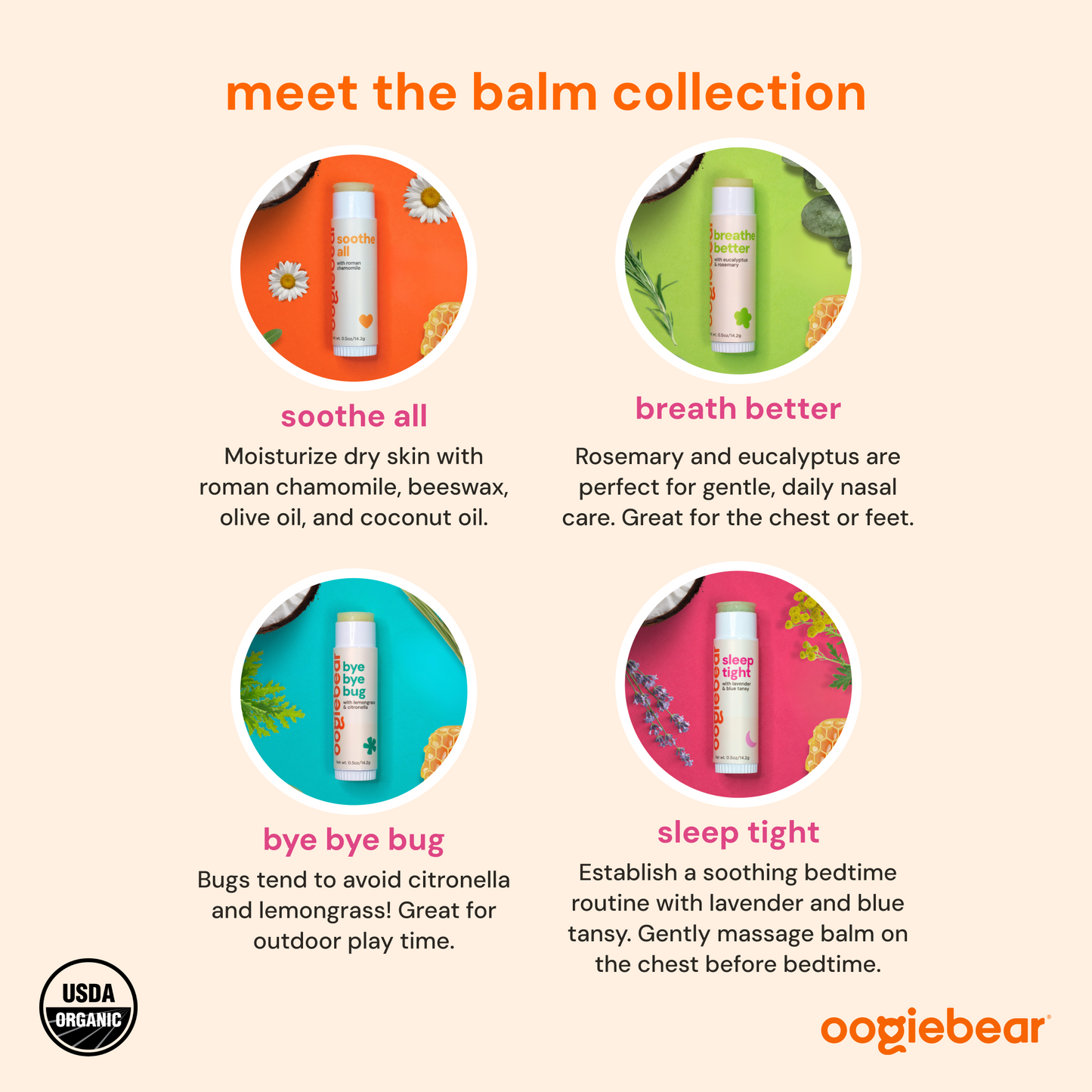 oogiebear organic balm collection (4-pack)