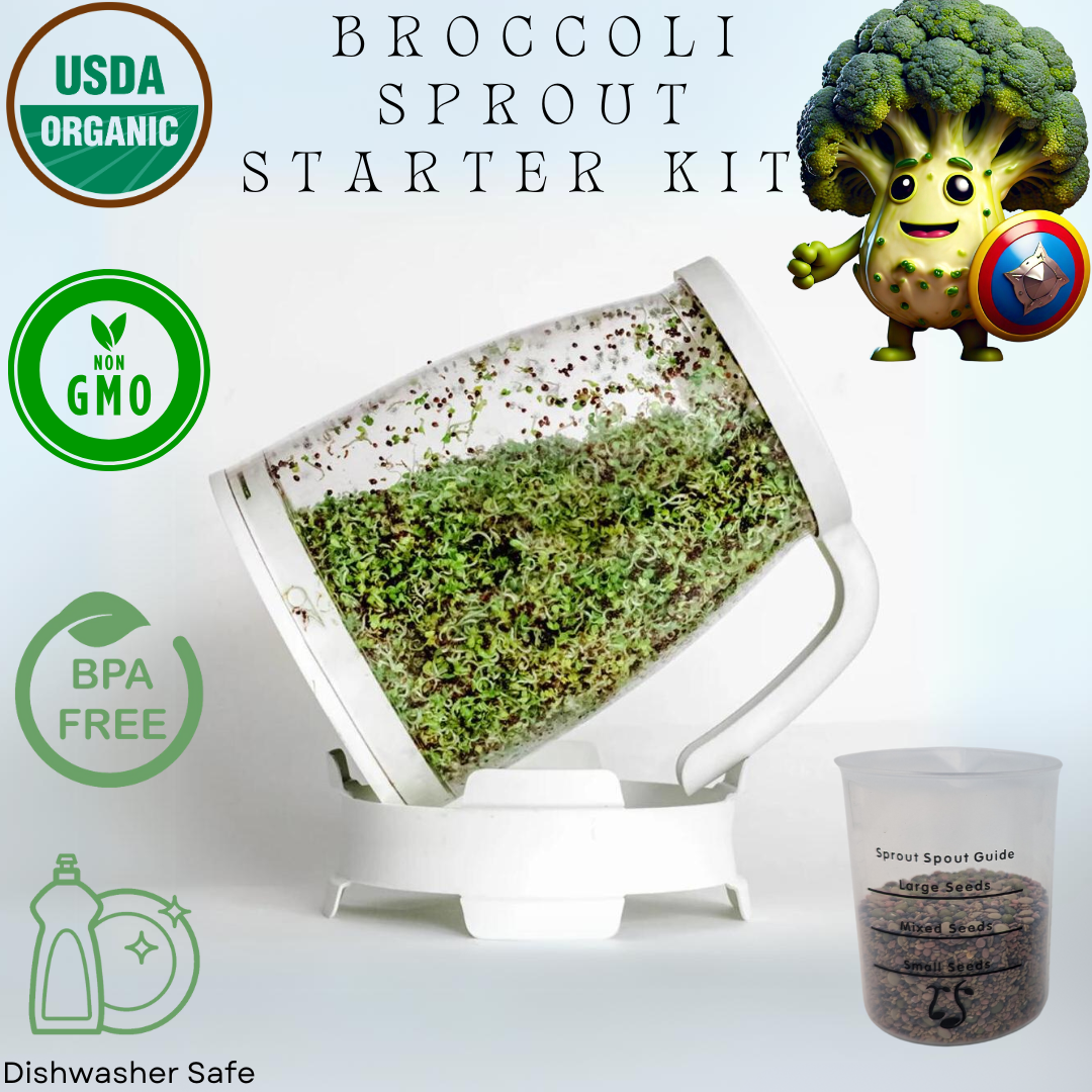 Sprout Spout Broccoli Starter Kit: Sprout Spout + 4oz or 1lb seeds + Free Sprout Scoop