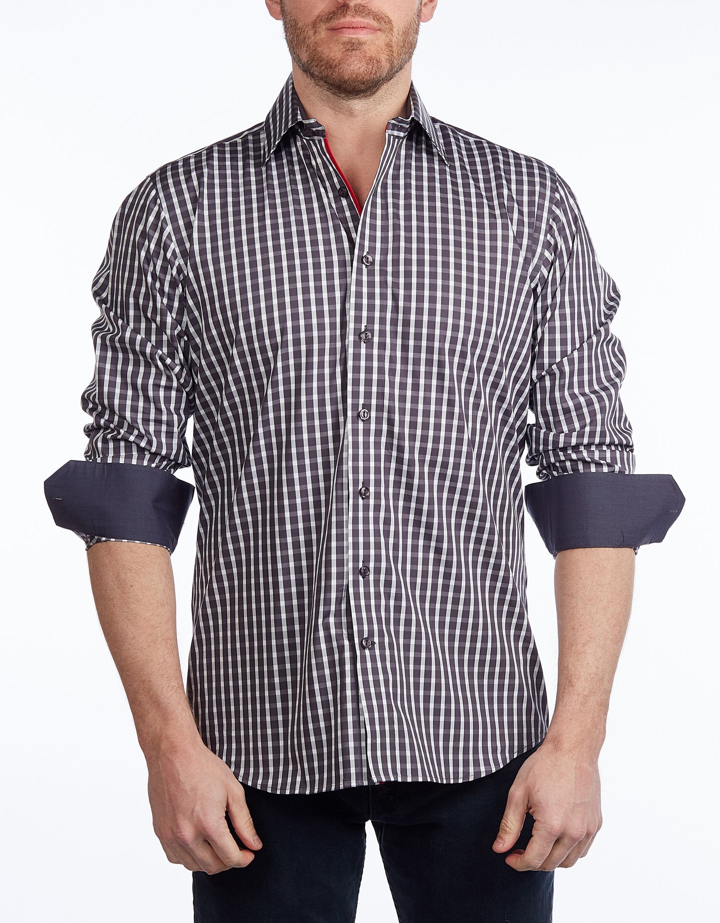 Button-Up Shirt I Charcoal - Contemporary Fit - Contrast trimming - Size Small